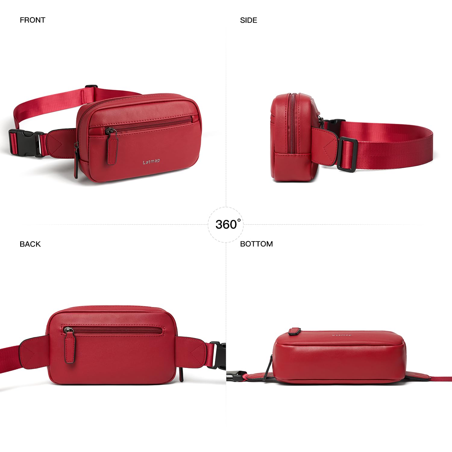 LATMAP - Riñonera de 2 L para todas partes, pequeña y a la moda, bandolera de piel sintética, impermeable, para mujer, a la moda, Rojo -, 7.87 x 5.70 x 2.16 inches