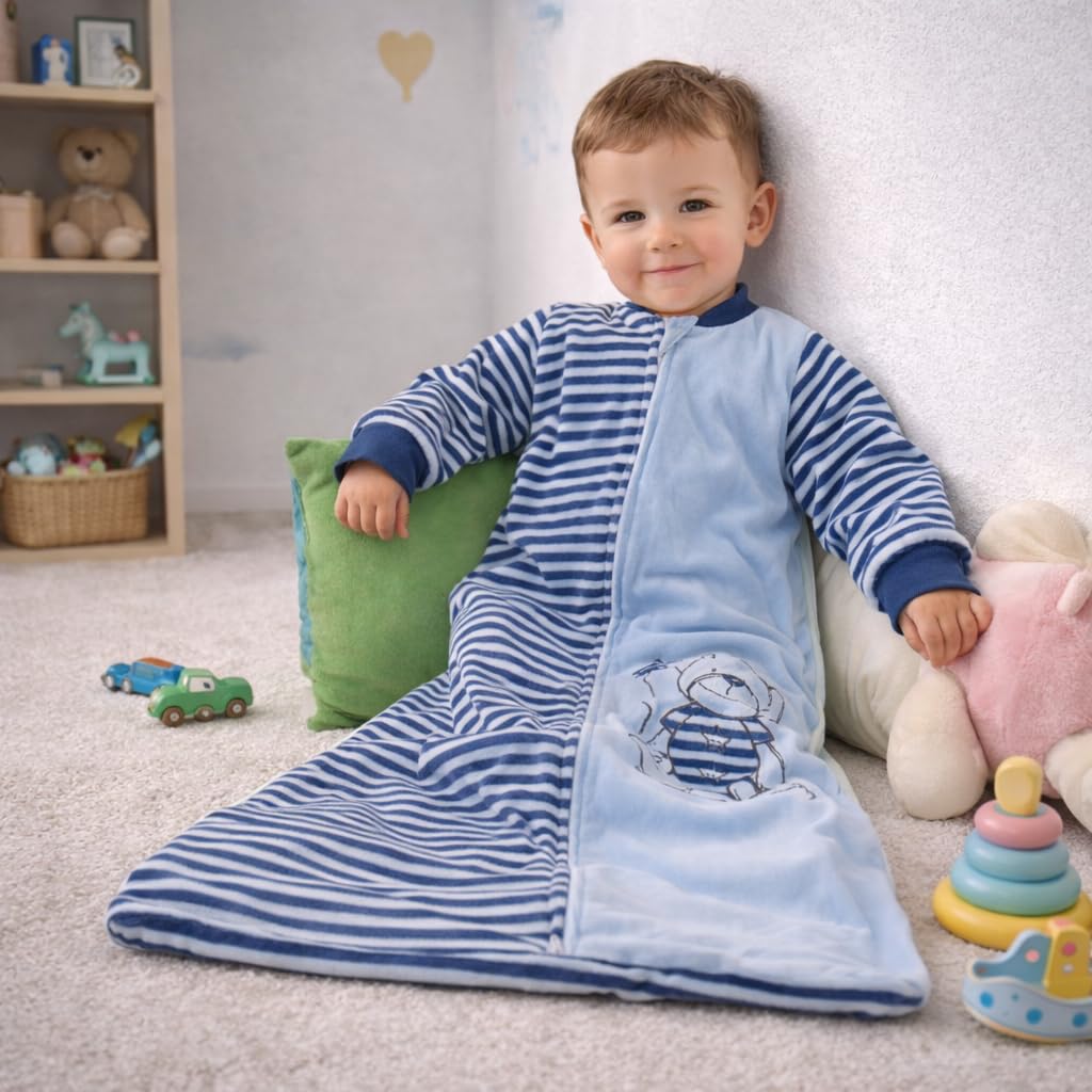 BLOOMSTAR - Saco de dormir para niños pequeños (3-5T), manta de terciopelo de 1.6-1.8 tog con brazos, suave y acogedor saco de dormir para primavera y otoño, extra largo para niños activos