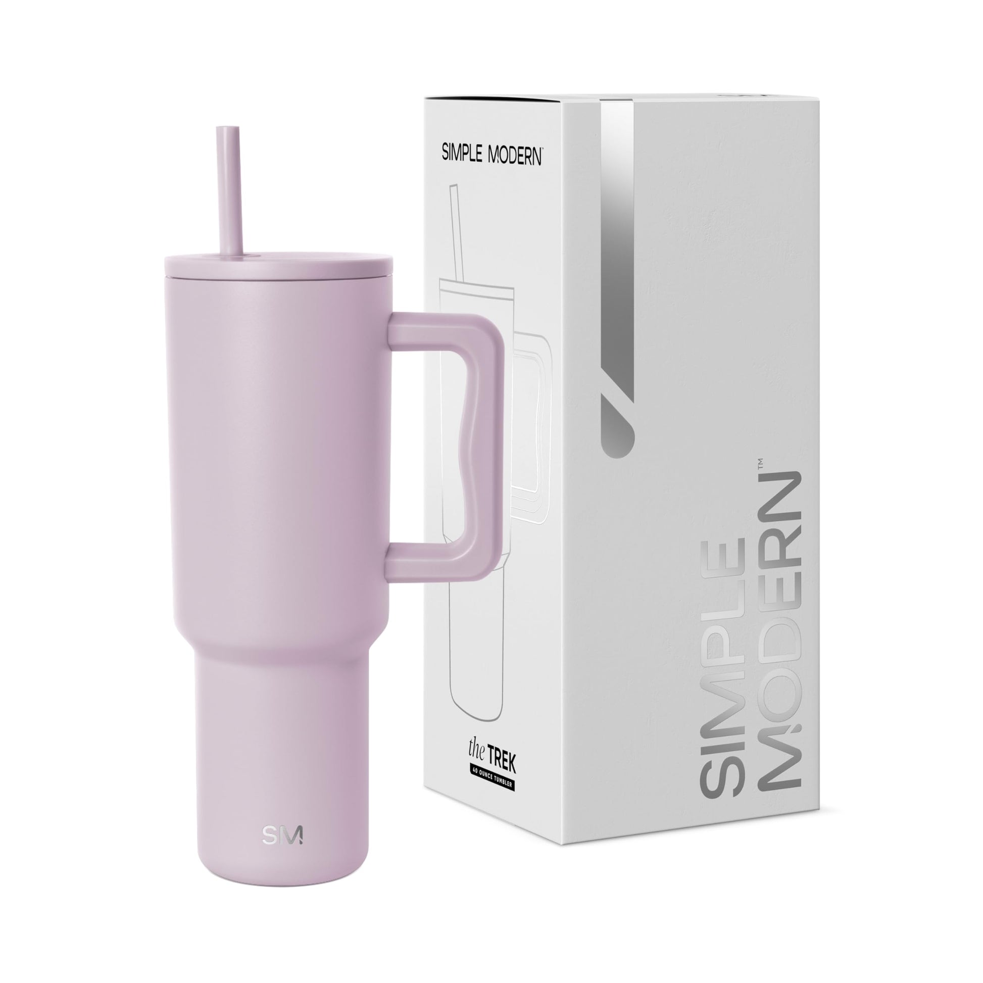 Vaso Térmico Simple Modern Lavender Mist con Asa y Pajita Aislado de Acero Inoxidable Trek Colección 40 oz