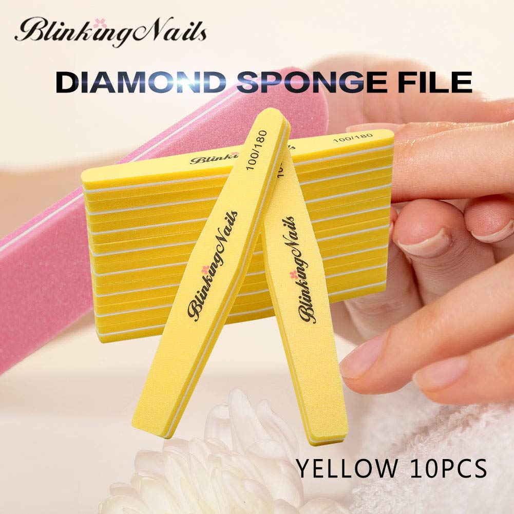 BlinkingNails Nail Buffer para Nails 100/180 Grit Sponge, Lima de uñas Esponjosa, Herramienta de uñas, Color Amarillo, 10 Unidades