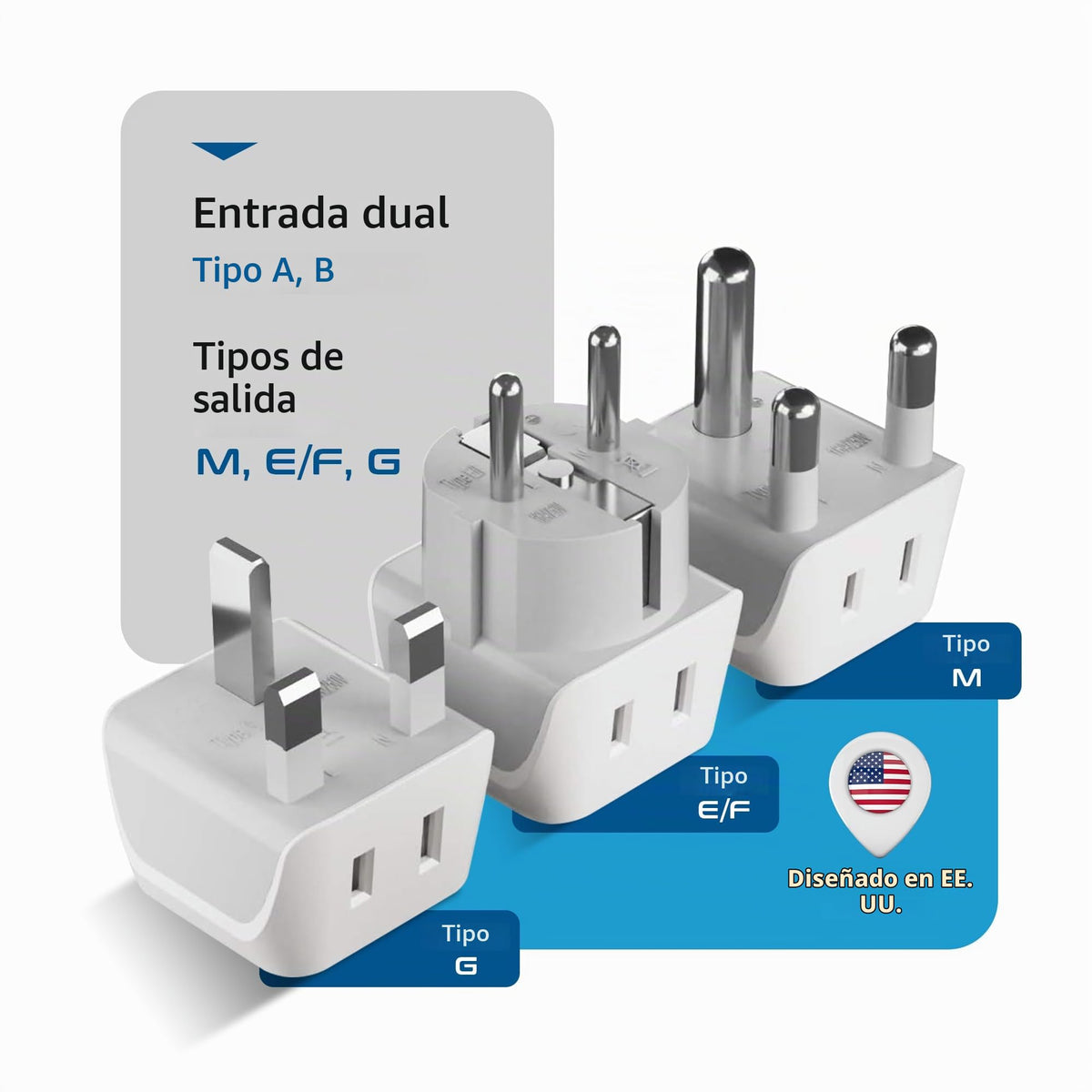 Juego de Adaptadores de Viaje Ceptics Negro 2 en 1 de Estados Unidos a África para Hombre