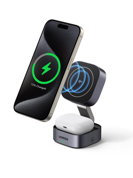 Cargador Inalámbrico UGREEN Qi215W Plegable Magnética 2 en 1 para iPhone y AirPods