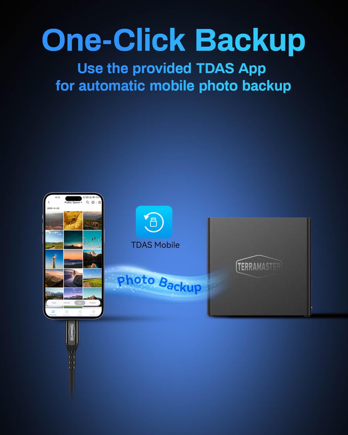 Almacenamiento TERRAMASTER D4 SSD NVMe USB4 40Gbps Tipo C con Aplicación de Respaldo 4 Bahías