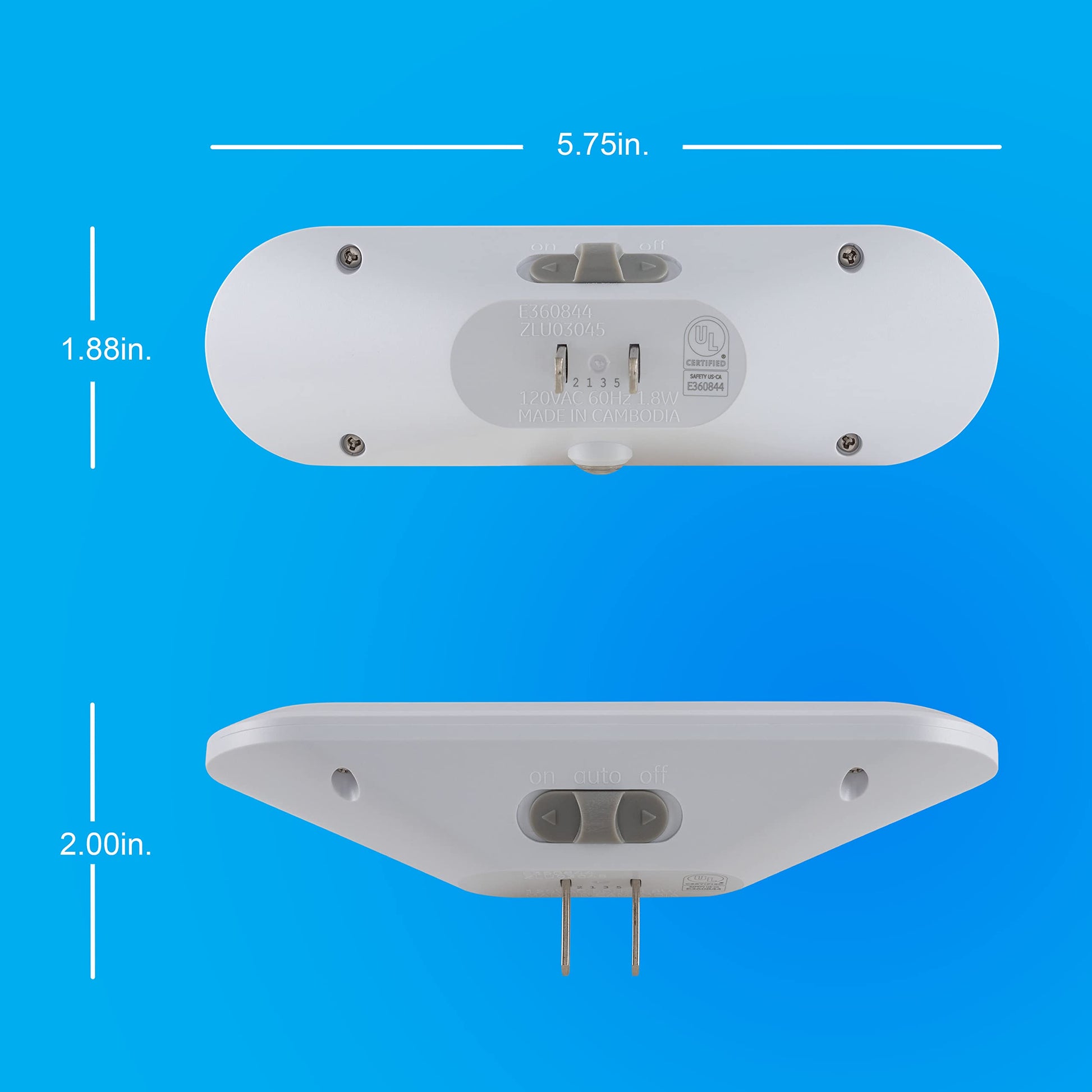 GE Ultrabrite, Barra de Luz LED, Enchúfable, Sensor de Luz, con Apagado al Amanecer, 100 Lúmenes, Ideal para Dormitorio, Baño, Pasillo, Cocina, Eficiencia Energética, Blanco, Paquete de 1, 12498