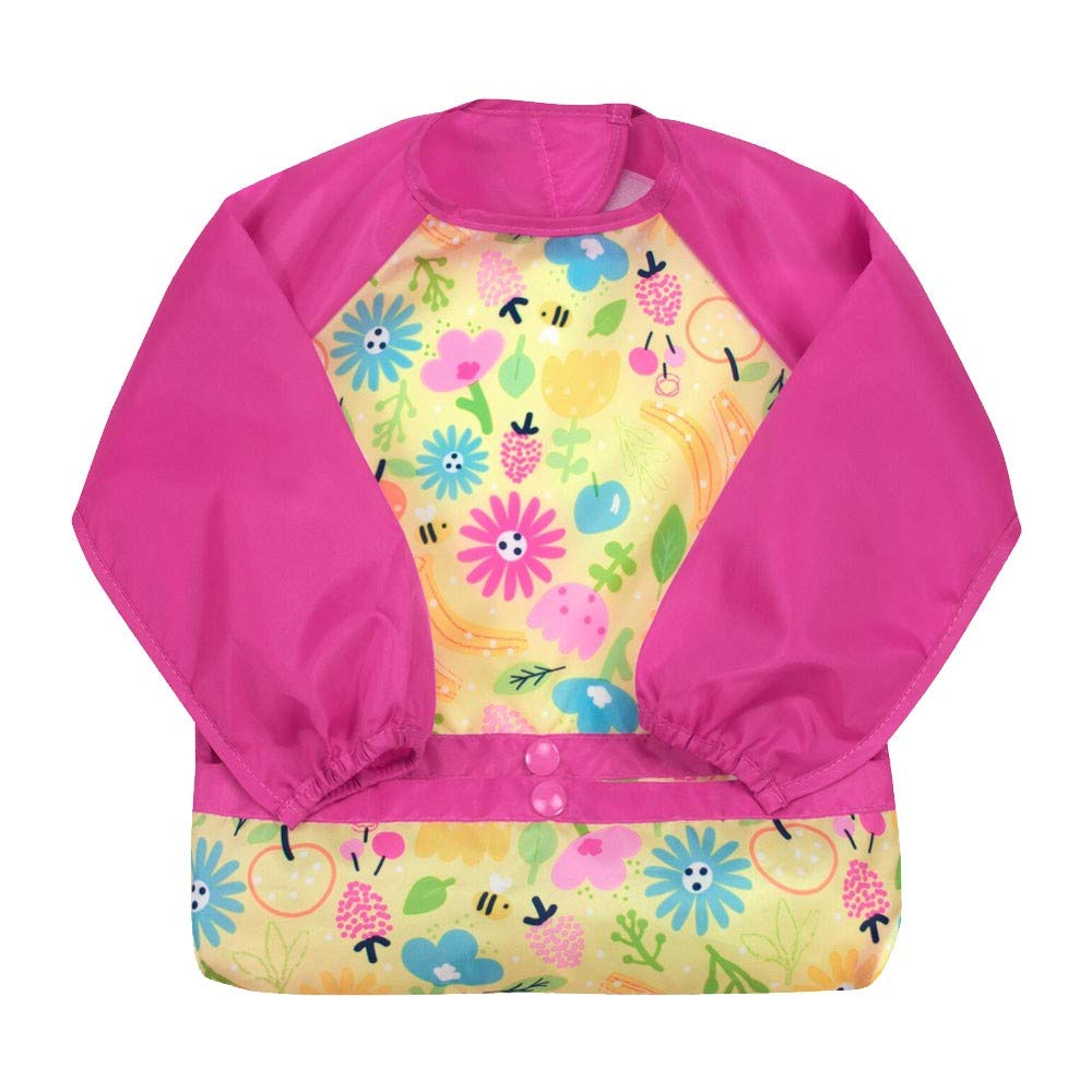 Green Sprouts - Babero de manga larga fácil de llevar, protección impermeable desde la comida hasta la hora de juego, bolsillo invertido, material suave, fácil de limpiar