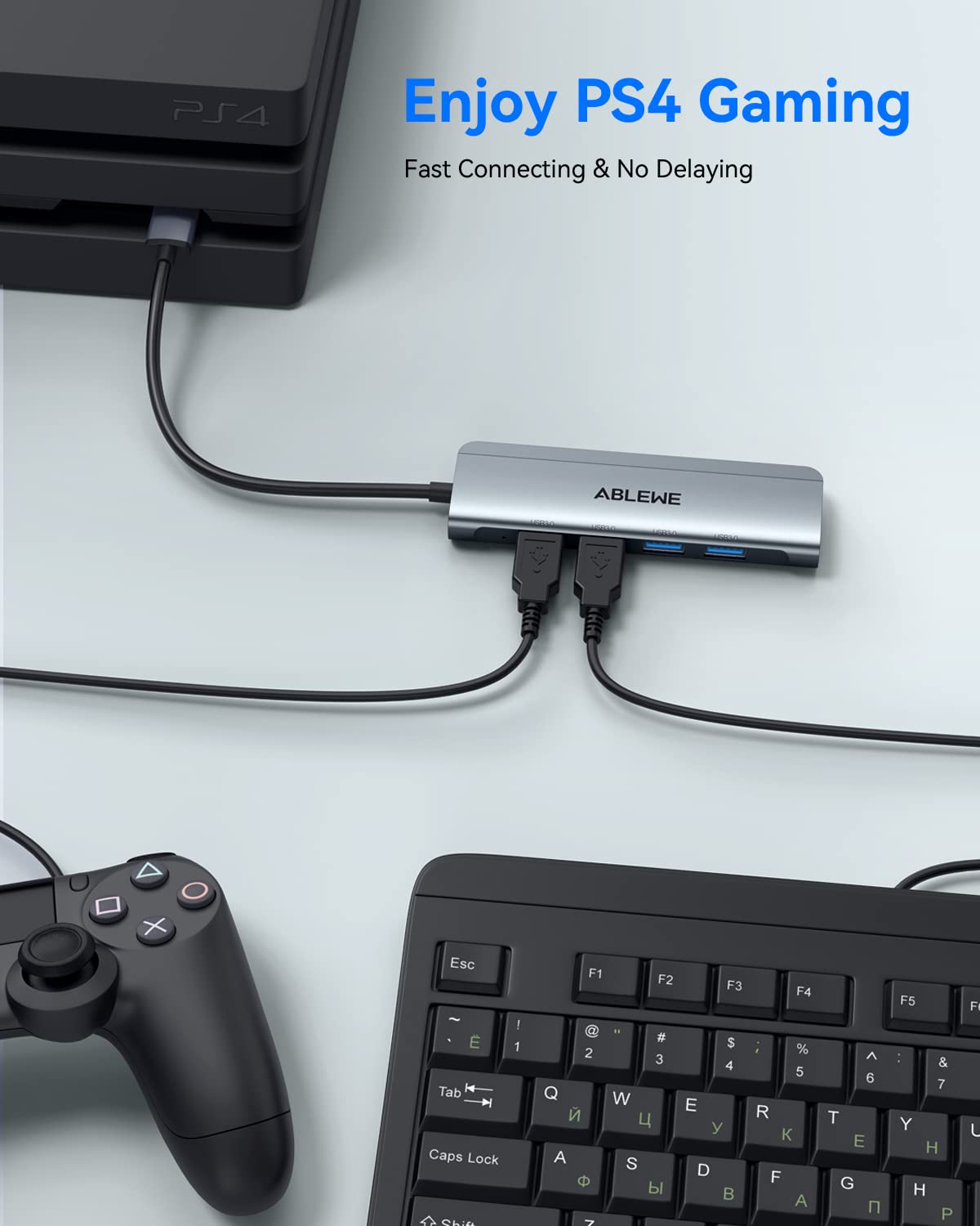 Hub USB 3.0 | ABLEWE USB Hub con 4 Puertos USB 3.0 (5 Gbps), Ladron USB Multi USB Macho- para MacBook Air, Mac Pro, iMac, y Todas Las PC con Puertos USB, Hembra- para Teclados, Mouse, HDD Móvil, etc