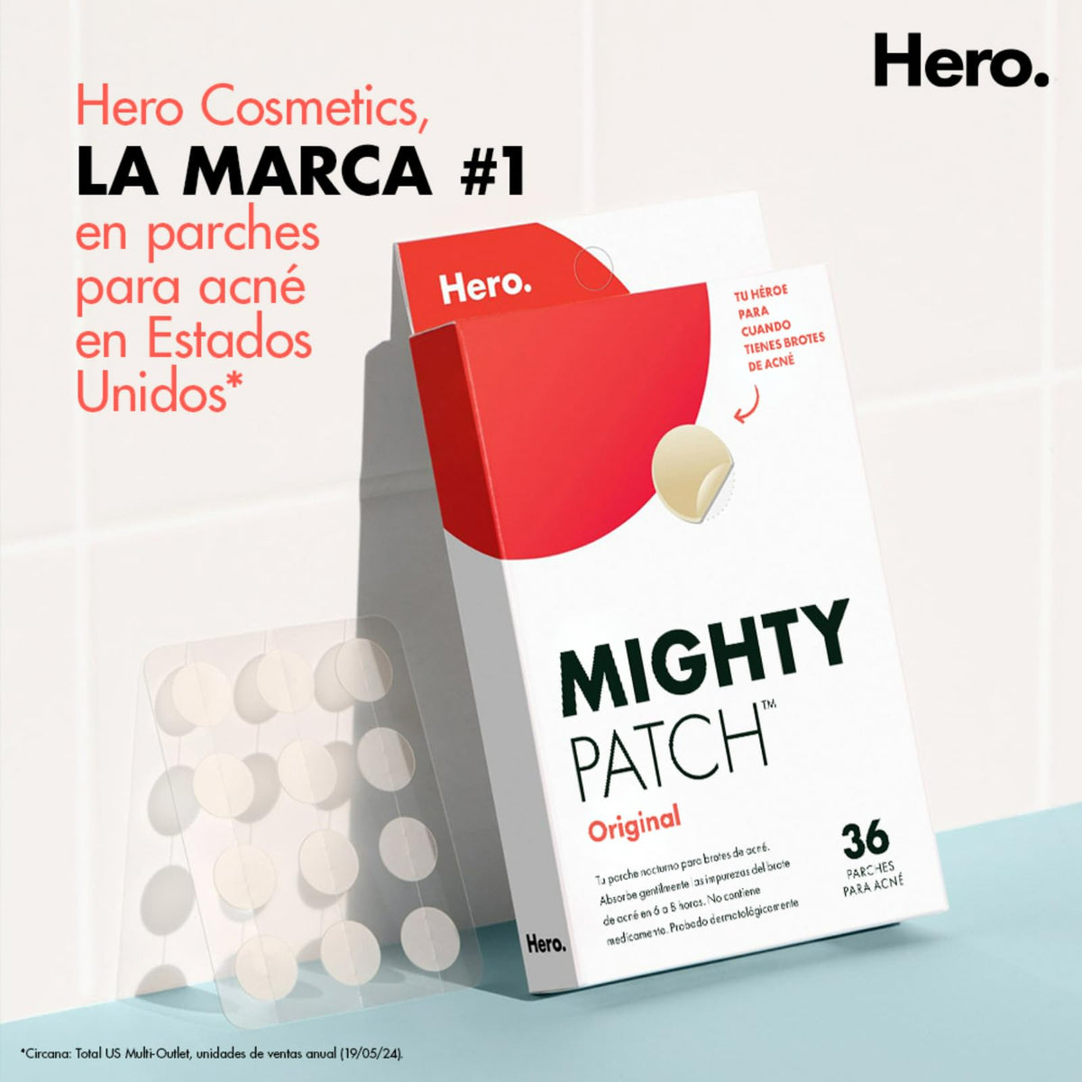 Hero Parches para Acné Mighty Patch Original, Caja con 36 Piezas para Uso de Noche. Absorben las Impurezas en 6 a 8 Horas. Fáciles de Usar y No Contienen Medicamento. Probados Dermatológicamente