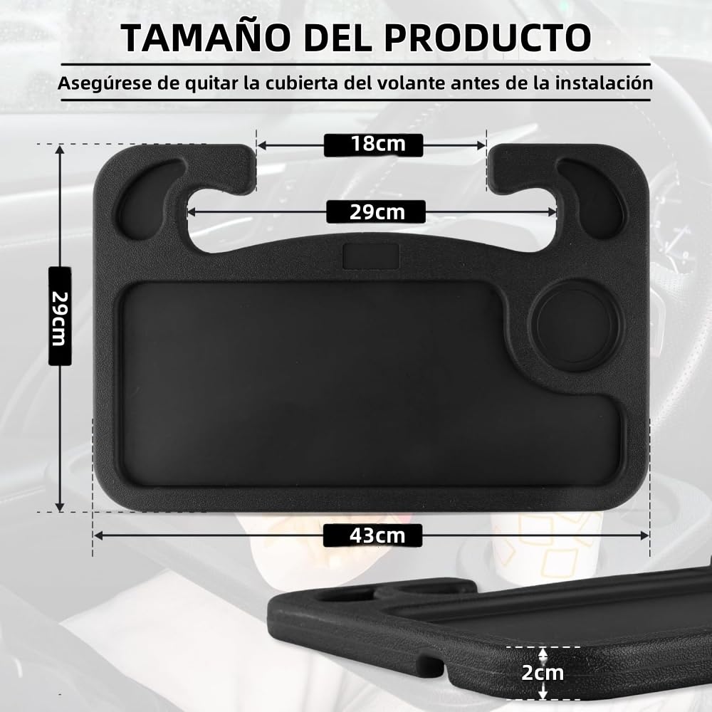 Juzanl Bandeja para Volante de Coche, Multifunciona con Portavasos (Negro)