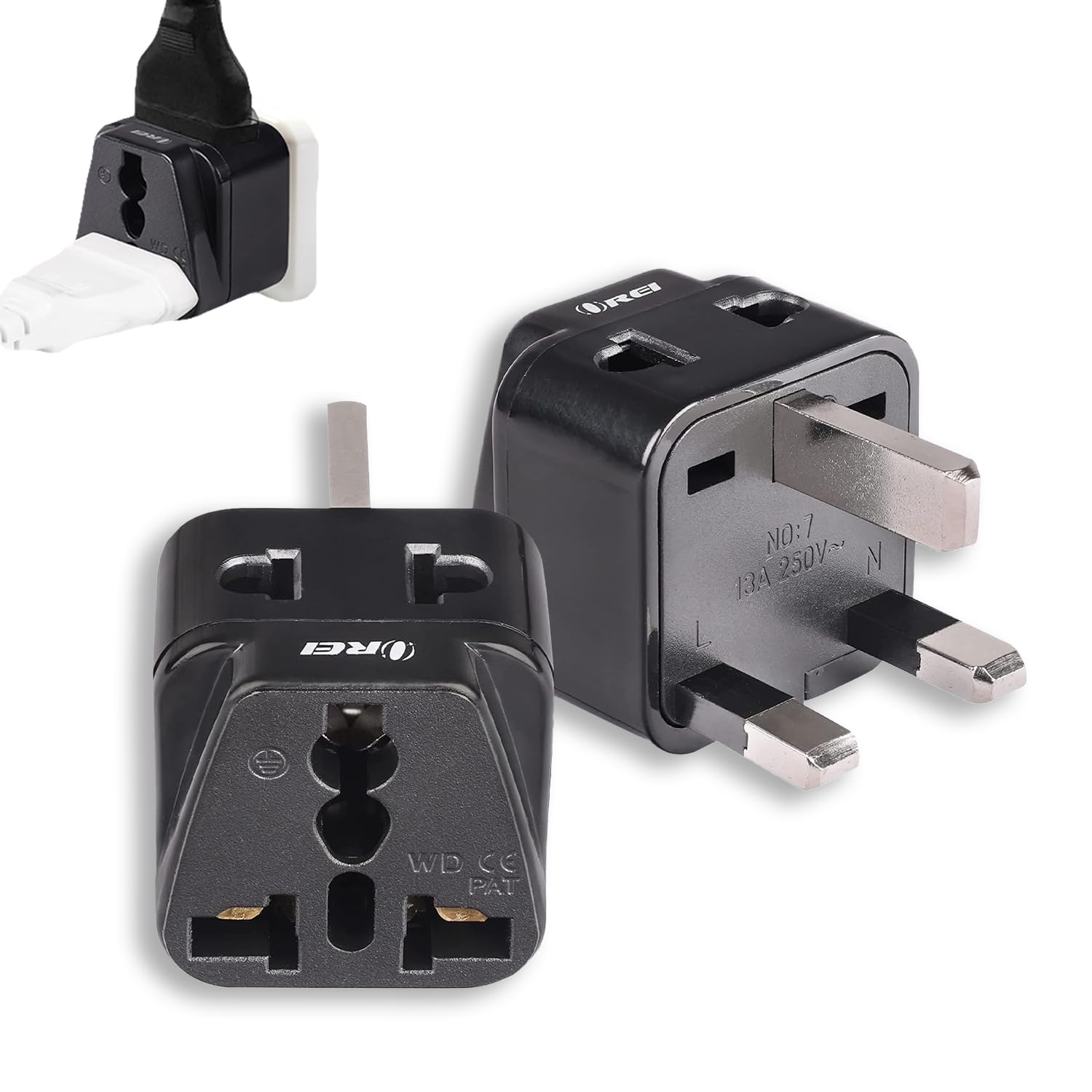 Adaptador Enchufe Tipo G Orei Negro Paquete de 2