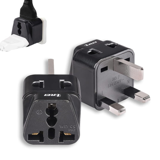 Adaptador Enchufe Tipo G Orei Negro Paquete de 2
