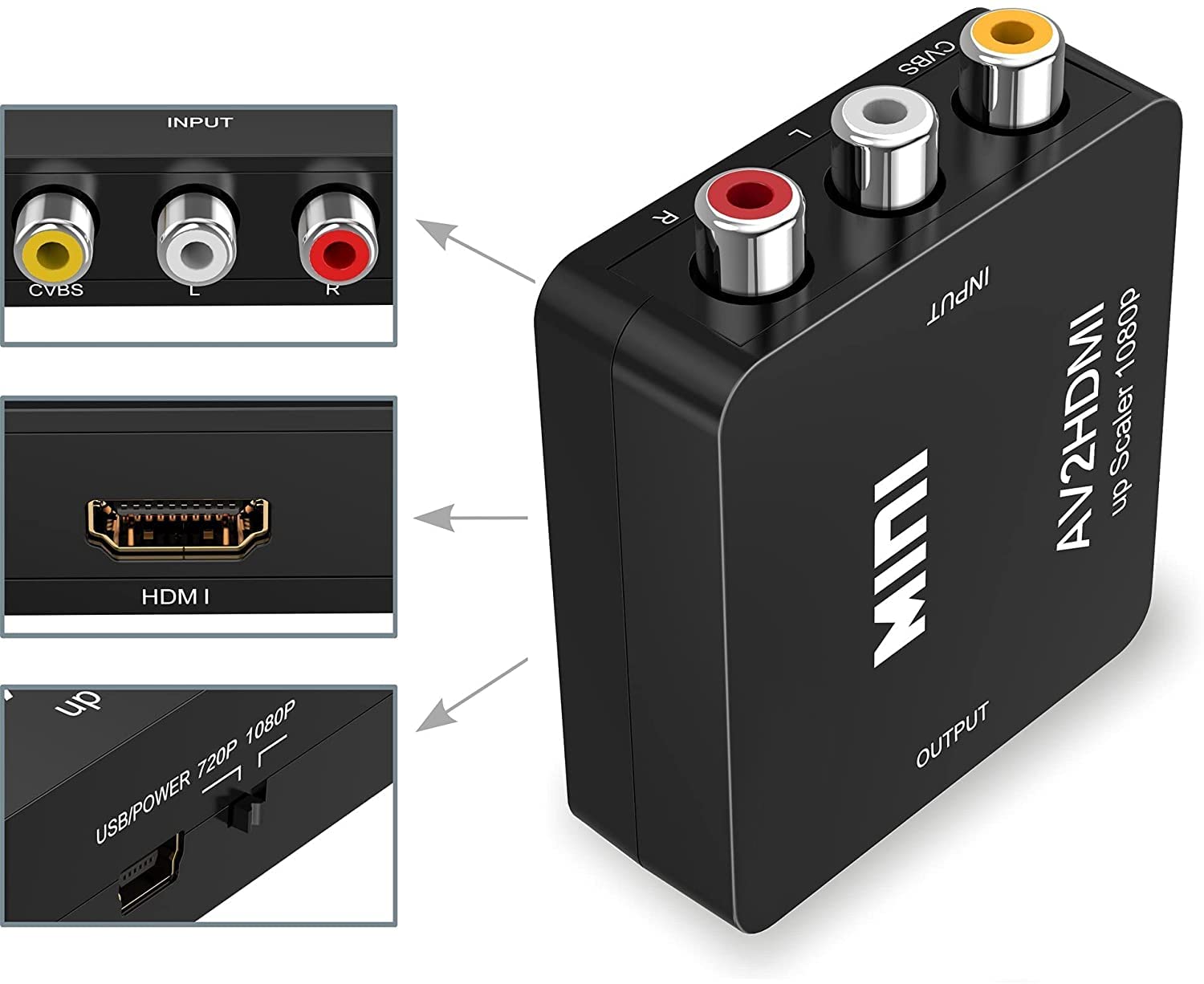 Uplayteck RCA a HDMI Convertidor de AV a HDMI - 1080P Mini RCA Composite CVBS Video Audio Converter Adapter - Soporta PAL/NTSC para TV/PC / PS3 / PS4 / Xbox/STB/VHS/VCR/Reproductores de DVD Blue-Ray
