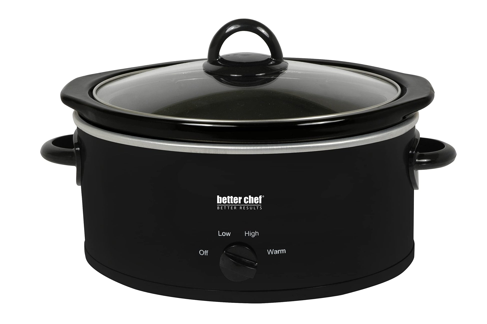 Better Chef Olla de cocción lenta ovalada, 3 cuartos de galón, 3 ajustes de temperatura, asas laterales, tapa de vidrio, inserto de cerámica esmaltada (negro)