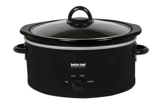 Better Chef Olla de cocción lenta ovalada, 3 cuartos de galón, 3 ajustes de temperatura, asas laterales, tapa de vidrio, inserto de cerámica esmaltada (negro)