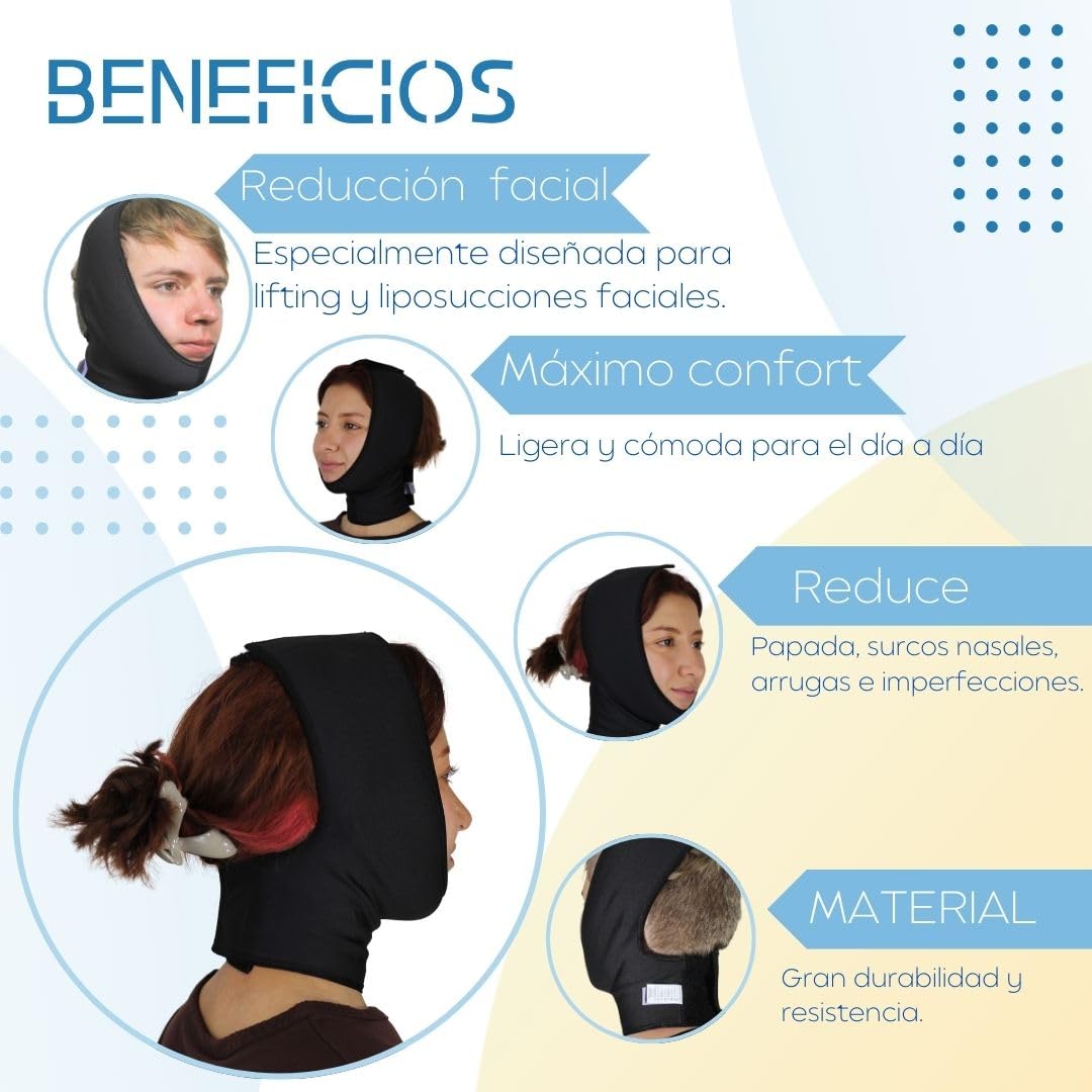 SANDRA&MONTIEL Mentonera post quirúrgica unisex unitalla ajustable para bichectomía, Correa adelgazante facial reduce papada