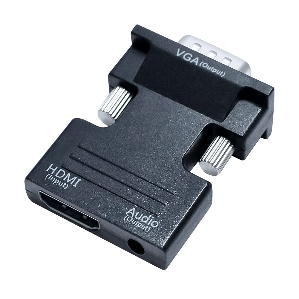 Adaptador HDMI a VGA DTECH Negro con Puerto de Audio para Monitor de Computadora, Proyector de PC, Video 1080P