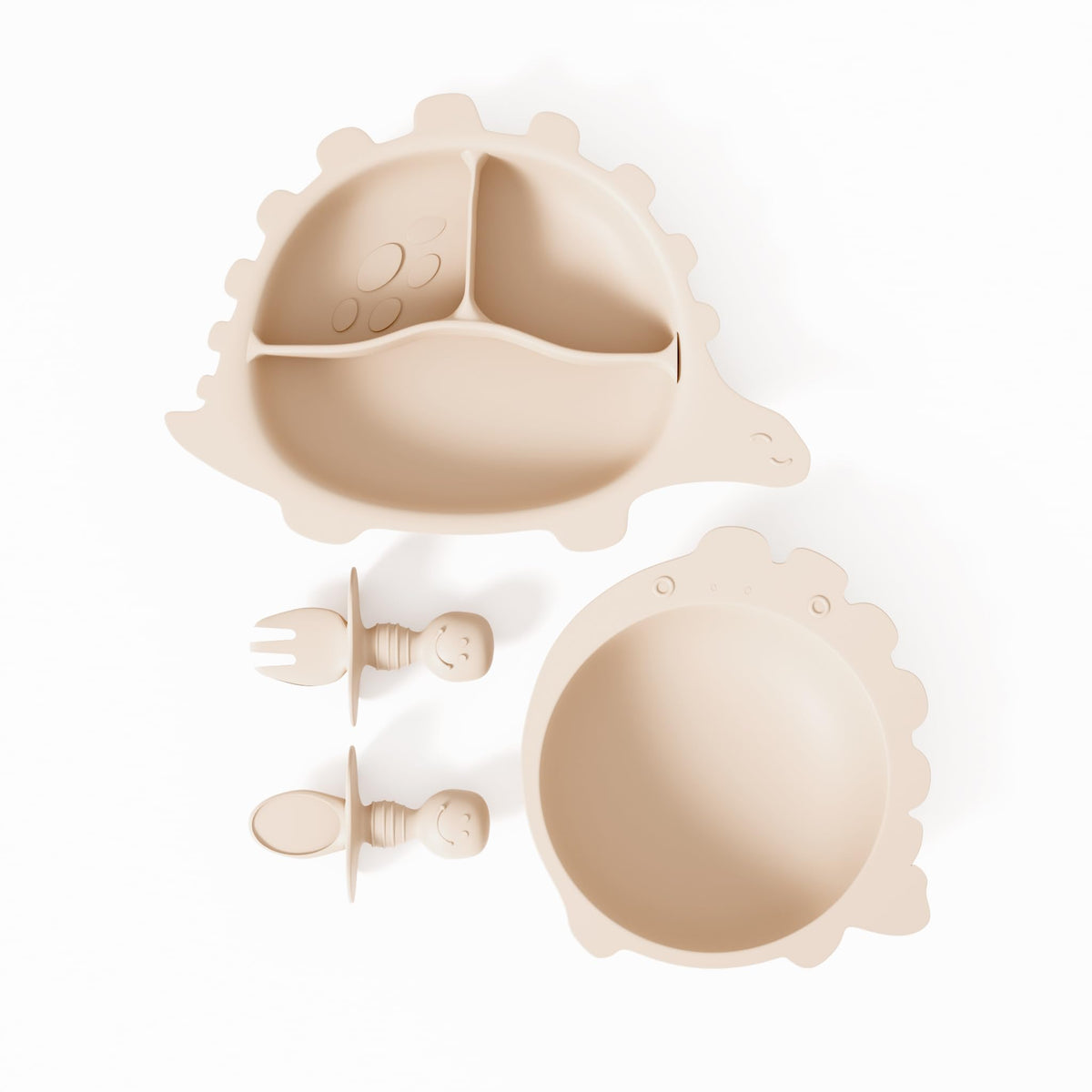 Muqee Peeko - Esencial de alimentación de bebé de silicona para niños pequeños en vainilla cálida con suministros de destete LED, incluyendo cuencos de bebé, platos de bebé y utensilios de silicona