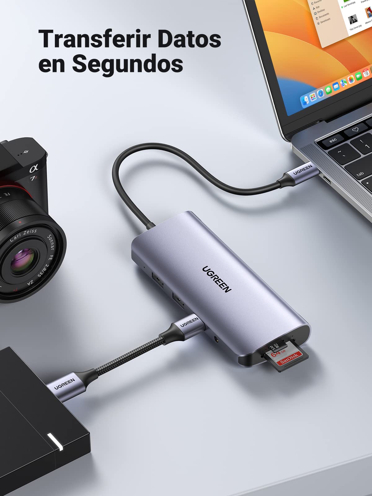 Hub USB C UGREEN Plateado 10 en 1 con HDMI 4K, Ethernet Gigabit, VGA y Carga 100W para Macbook e iPad