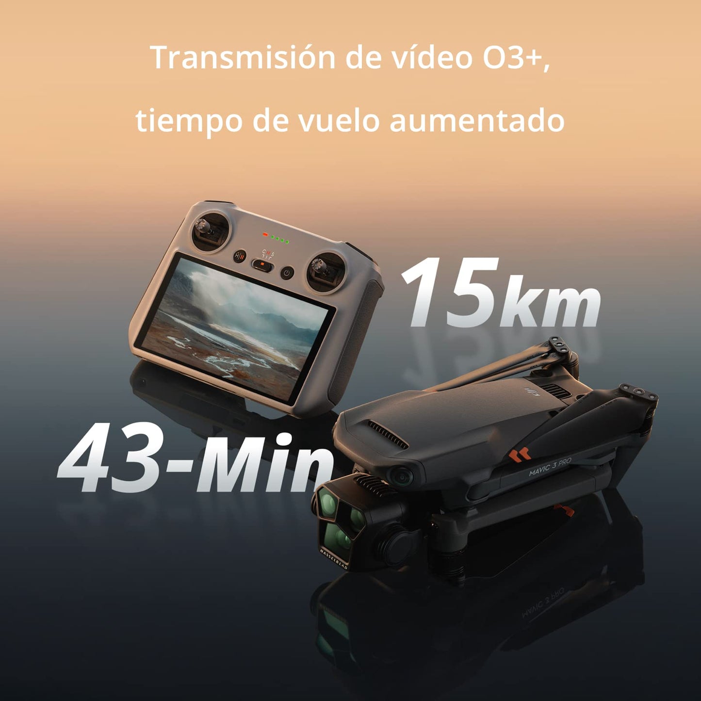 DJI Mavic 3 Pro con DJI RC (control remoto con pantalla), dron insignia de tres cámaras con cámara Hasselblad con CMOS 4/3, 43 min de tiempo de vuelo y transmisión de vídeo HD a 15 km