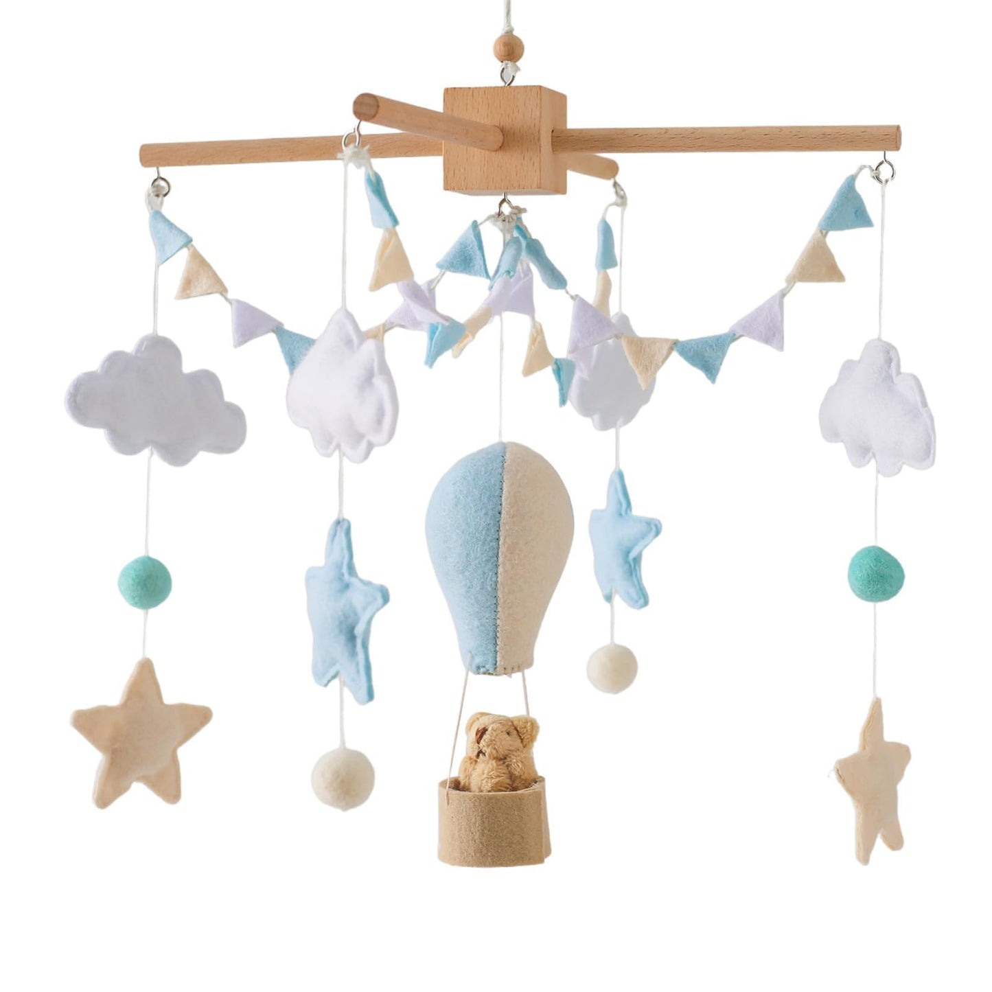 Móvil de bebé para cuna, móvil para cuna de bebé para niños y niñas, móvil de bebé, móvil boho para guardería, decoración de guardería, banderas de globo de aire caliente, bandera de nube de estrella
