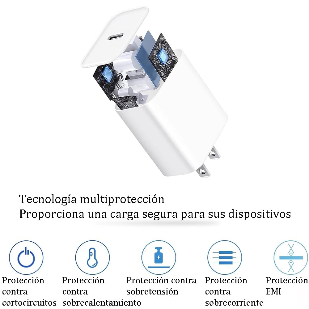 JESWO 20W Cargador USB C, Cargador rápido, Compatible con iPhone 15/15 Pro/15 Pro Max/15 Plus, Huawei, teléfonos Android y Productos con Cable de Carga de Puerto C