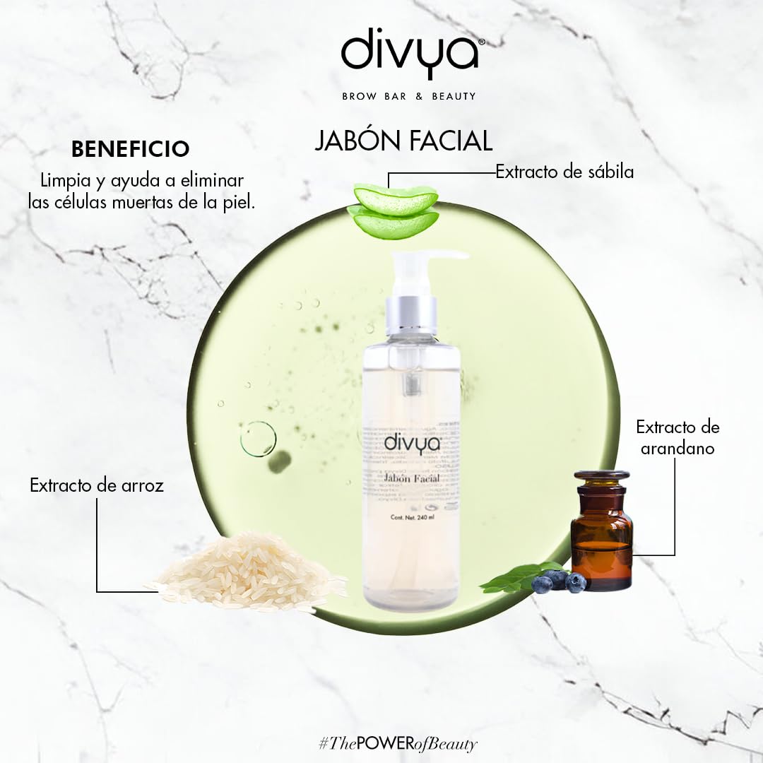 DIVYA | Jabón Limpiador Facial,Limpia, Hidrata y Suaviza,con Aloe Vera, Apto para Todo Tipo de Piel, 240 ml