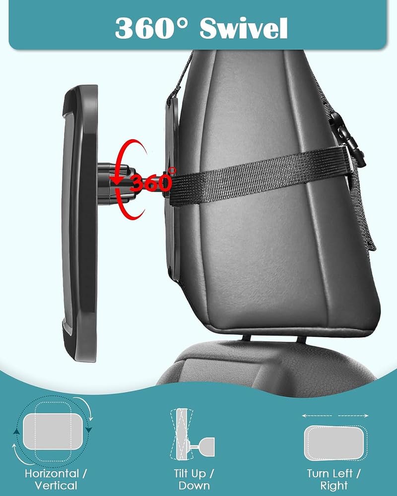 Espejo Retrovisor de Bebé para Auto, Rotación de 360 Grados Espejo de Observación para Bebés, Espejo Asiento Coche Bebe, Panorama claro, Correas Elásticas Ajustables