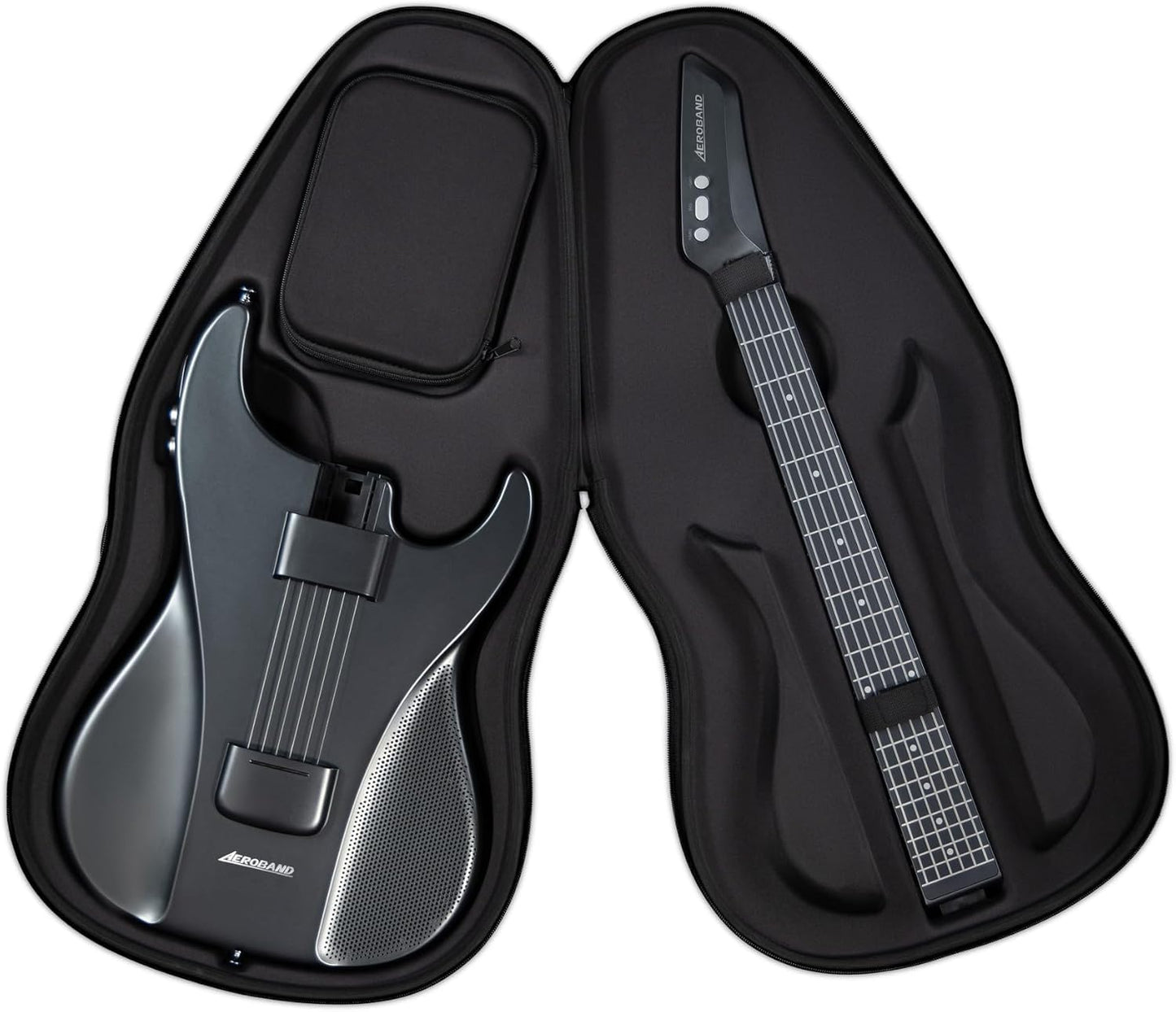 AeroBand - Guitarra inteligente con cuerdas de silicona, guitarra silenciosa de viaje con diapasón desmontable, conector para auriculares, altavoz y batería integrados, juego de aplicación Aeroband