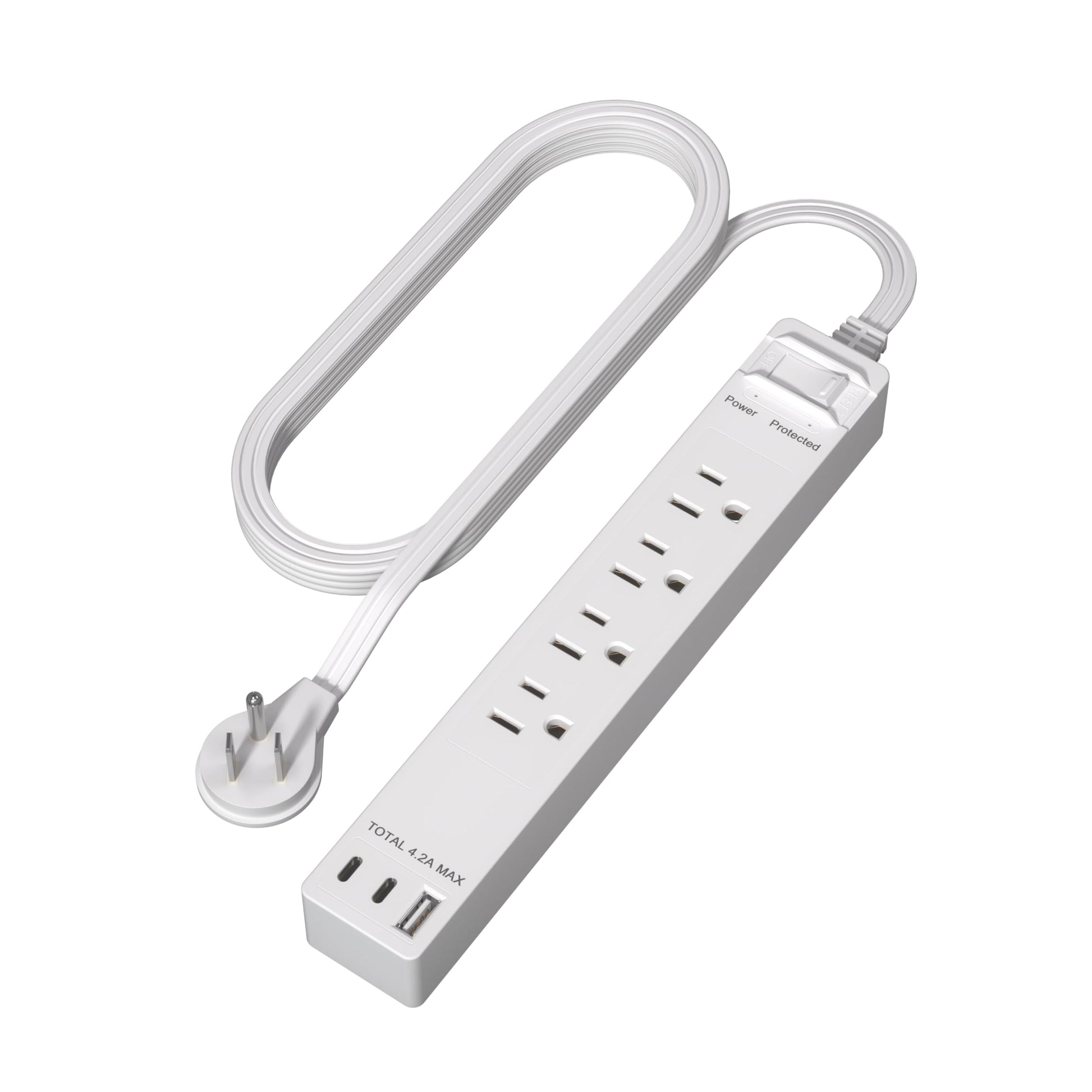 LIDER Extensor de salida con 4 receptáculos, USB-A y 2 USB-C, enchufe plano ultrafino con extensor de cable, tira de alimentación de 4 tomas, diseño en ángulo delgado, protector de sobretensiones