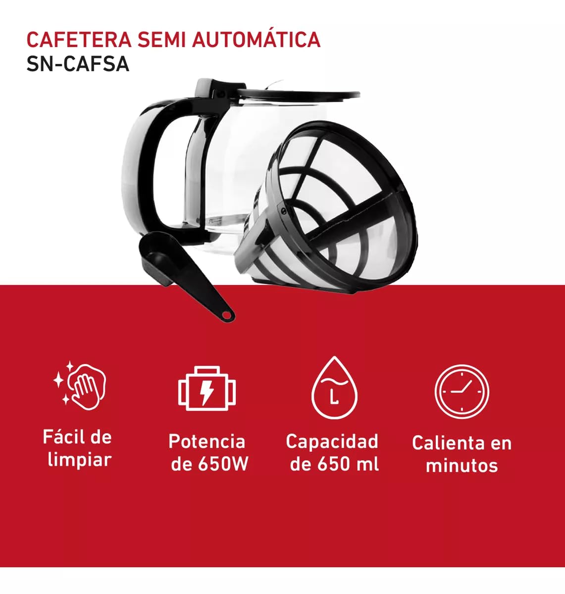Cafetera Semiautomática | Máquina de Café Compacta con Filtro Reutilizable con Capacidad de 4 a 6 Tazas | Maquina de Cafe con Placa Calefactora y Jarra Antiderrames, Ideal para Hogar