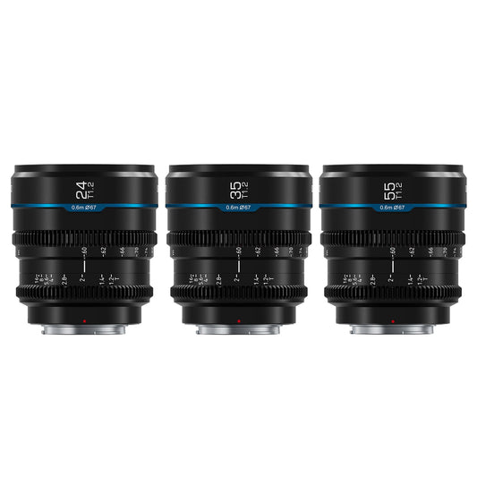 Sirui Night Walker T1.2 Juego de Lentes de Cine, 24 mm, 35 mm, 55 mm, Lente de Enfoque Manual de Apertura Grande (MS-3SEB, Montaje E, Negro)