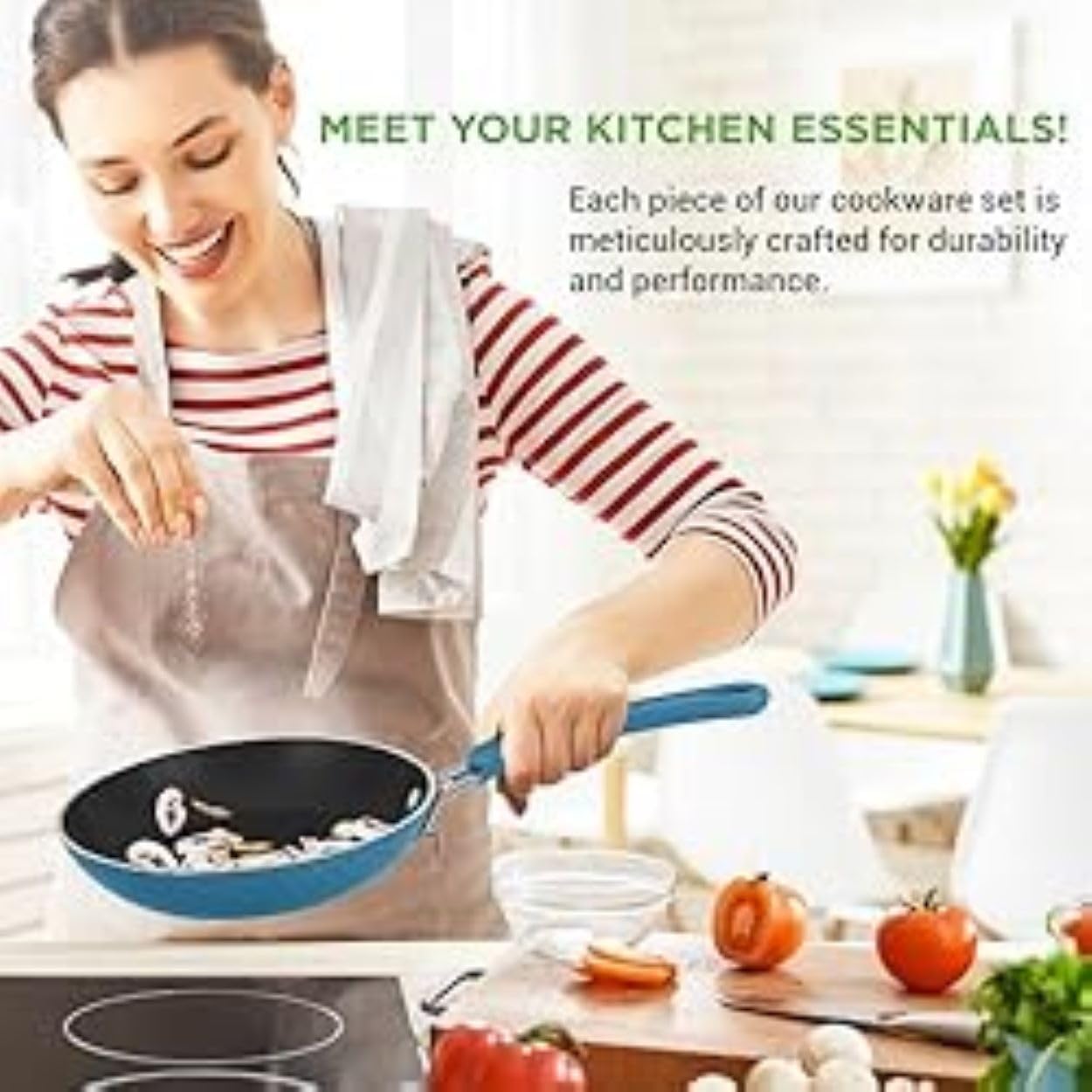 nutrichef Nonstick Cookware Excilon, Home Kitchen Ware Pots Pan Set with Saucepan, Frying Pans, Cooking Pots, Lids, Utensil PTFE/PFOA/PFOS Free, 11 Pcs, Azul Royal
