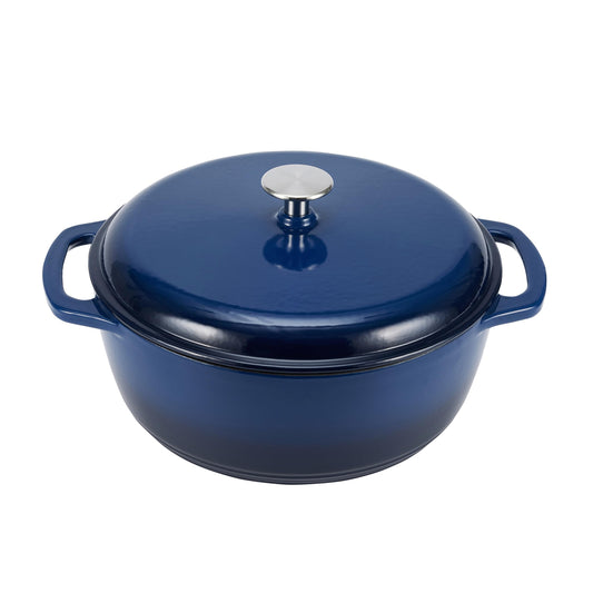 Amazon Basics - Horno holandés cubierto de hierro fundido esmaltado, 6 cuartos de galón, azul marino