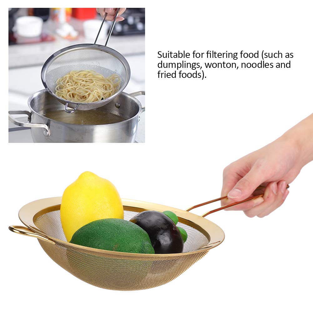 Colador de malla fina | Colador de aceite de acero inoxidable con mango largo | 3.1 ", 4.7", 7.9 "| Adecuado para albóndigas, wonton, fideos | Titanio dorado