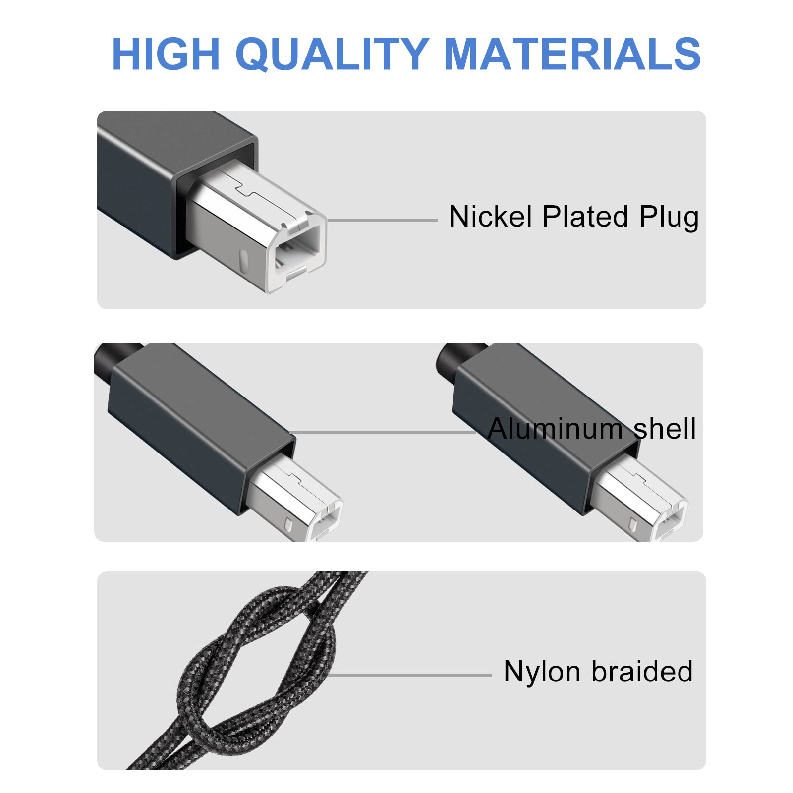 JESWO Cable Impresora, 2M Cable USB 2.0 Tipo A a Tipo B, Cable USB a B de Nylon para Connectar Impresora HP, Epson, Canon, Brother, Lexmark, Escáner, Disco Duro, Fotografía Digital