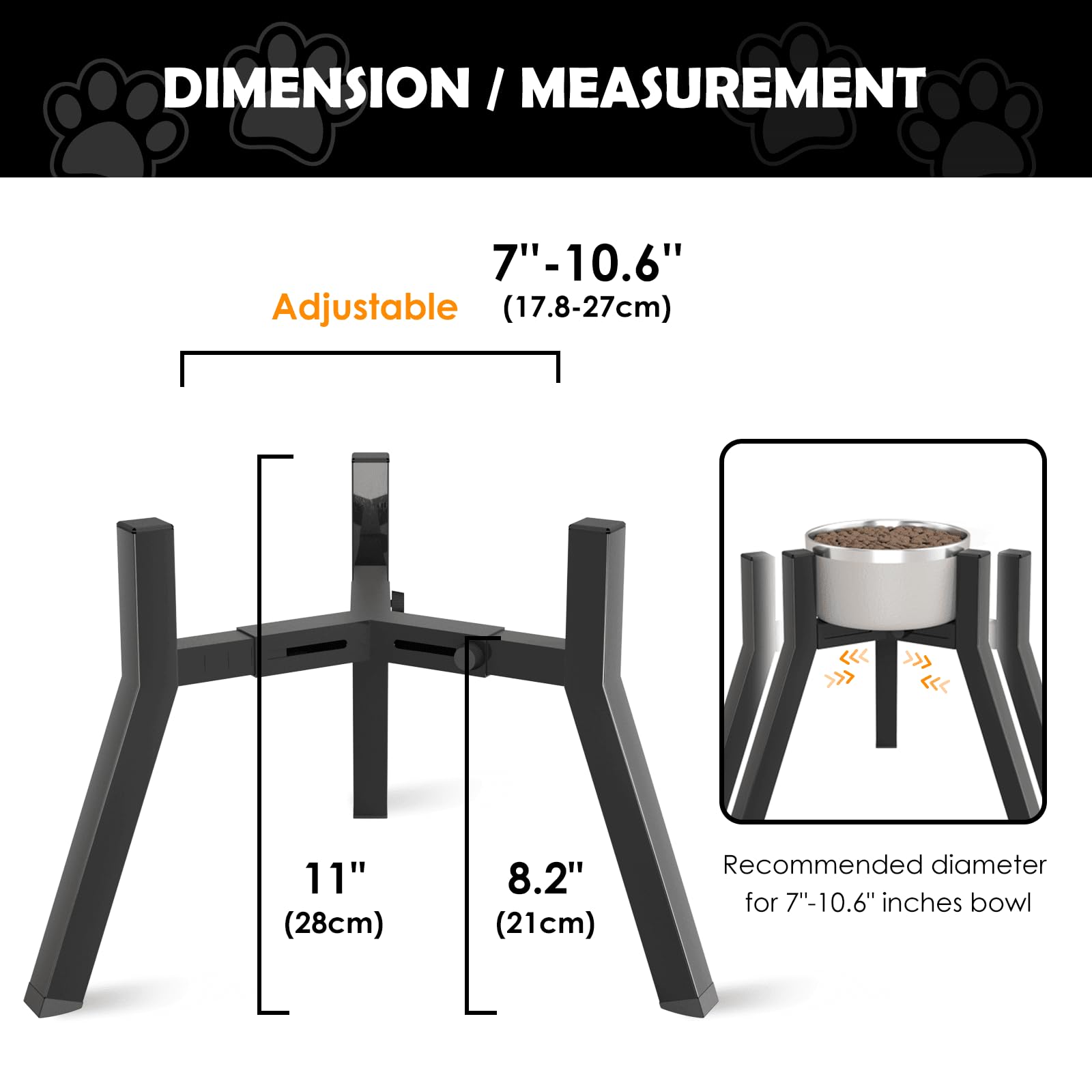 Tazón Elevado para Perros Grandes con Soporte Ajustable de 7 a 10.6 Pulgadas de Alto 11 Pulgadas