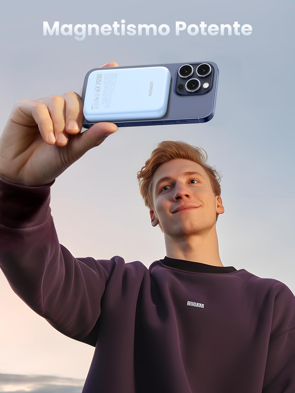 Power Bank UGREEN Azul Carga Rápida Inalámbrico PD 20W USB C Magnético