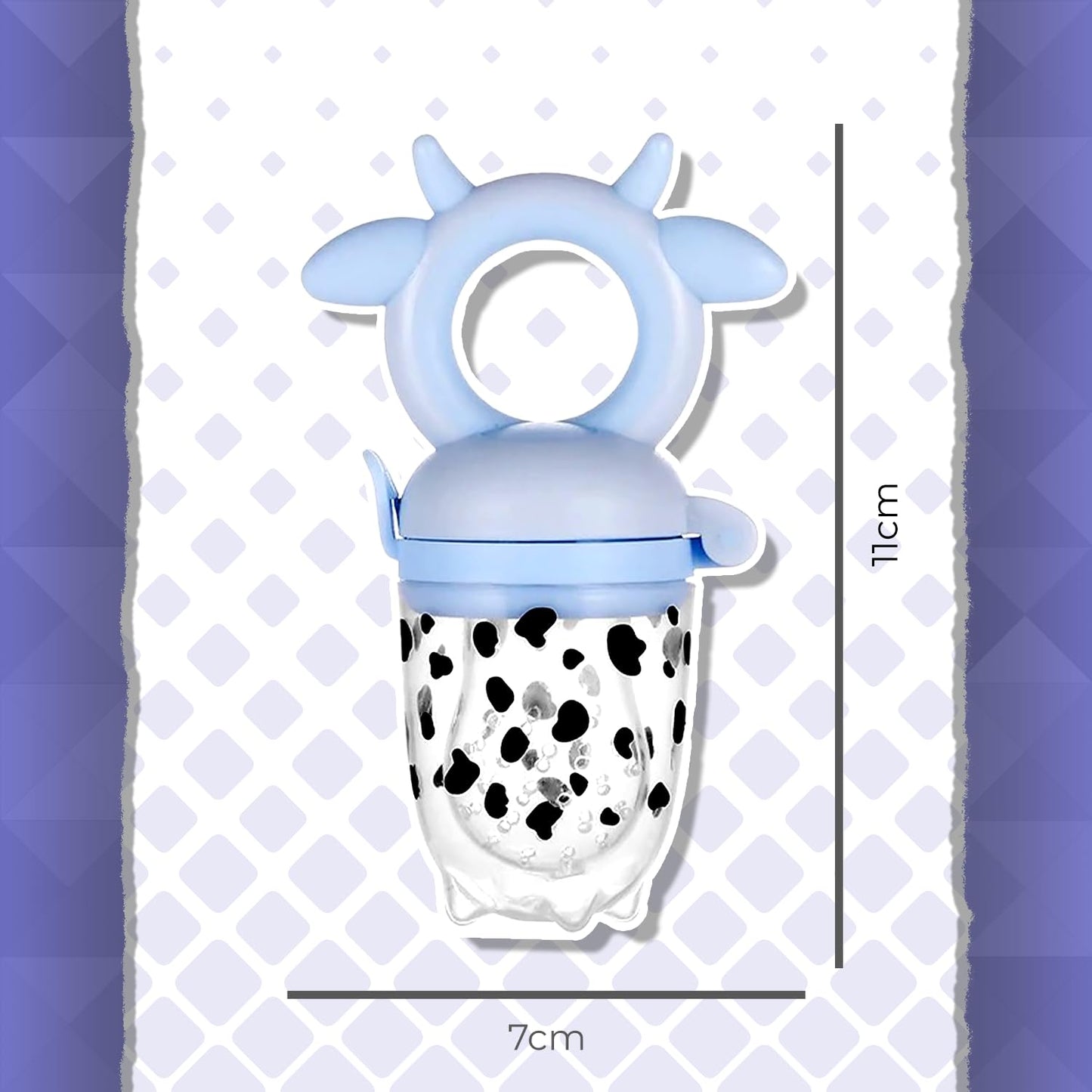 Chupón alimentador para frutas y papillas con seguro y tapa, 4 meses, dibujos animados (vaquita azul)