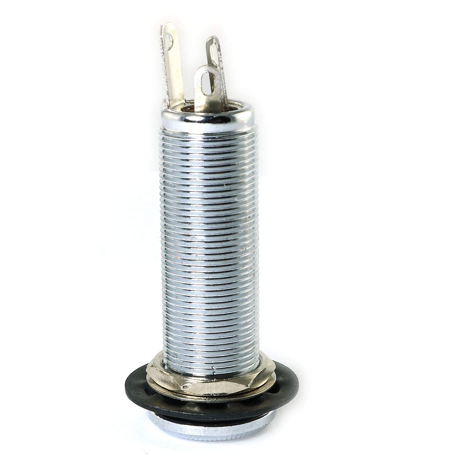 RLECS - Bajos de latón para guitarra eléctrica de 1/4 pulgadas, conector de barril de 44,5 x 16 cm, entrada y salida de cilindro, conector de rosca larga, piezas y accesorios, color plateado