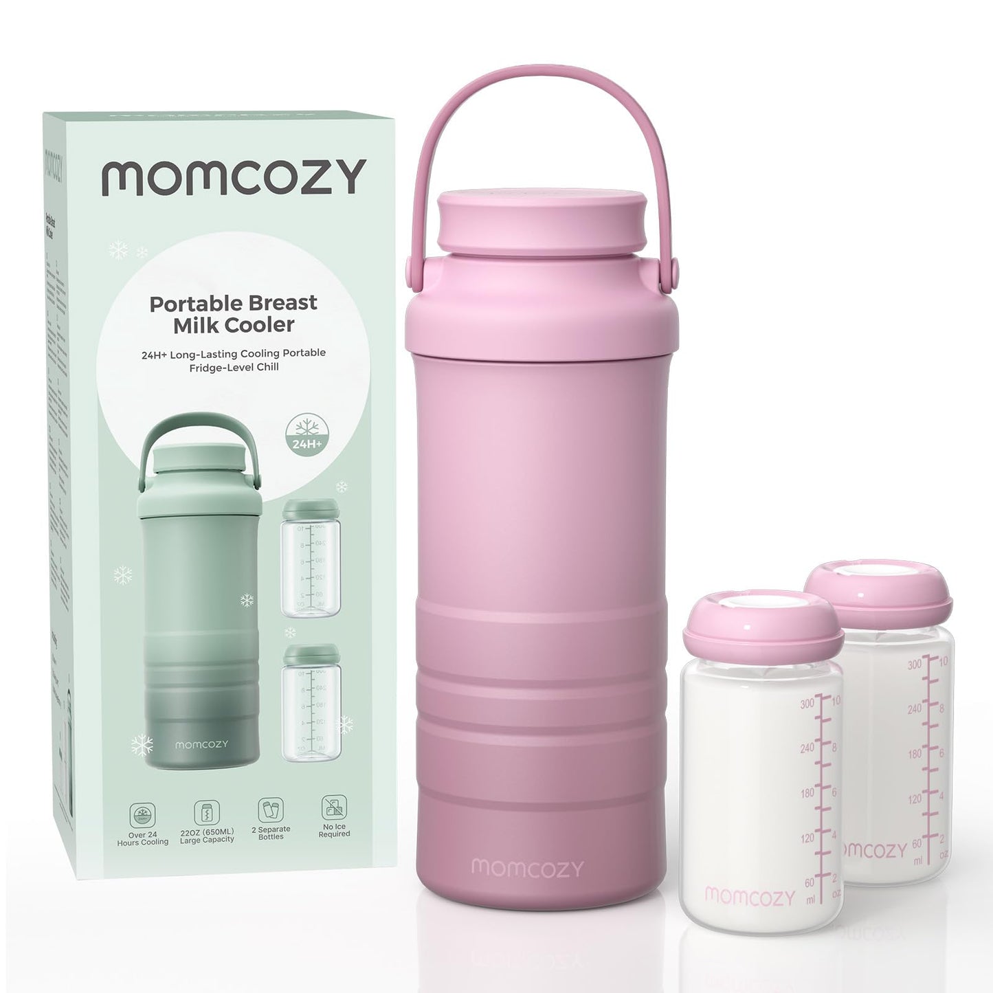 Momcozy Enfriador Portátil de Leche Materna de 22 oz para Exteriores, Salvavidas con Enfriamiento Total de 360° por 24 Horas, Enfriador de Leche Materna de Viaje de Mayor Capacidad con 2 Biberones