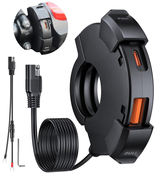 CYMUM - Cargador USB de teléfono para Motocicleta, USB Tipo c 30W PD Carga rápida 3.0 Cargador USB para Motocicleta Instalar en el Manillar