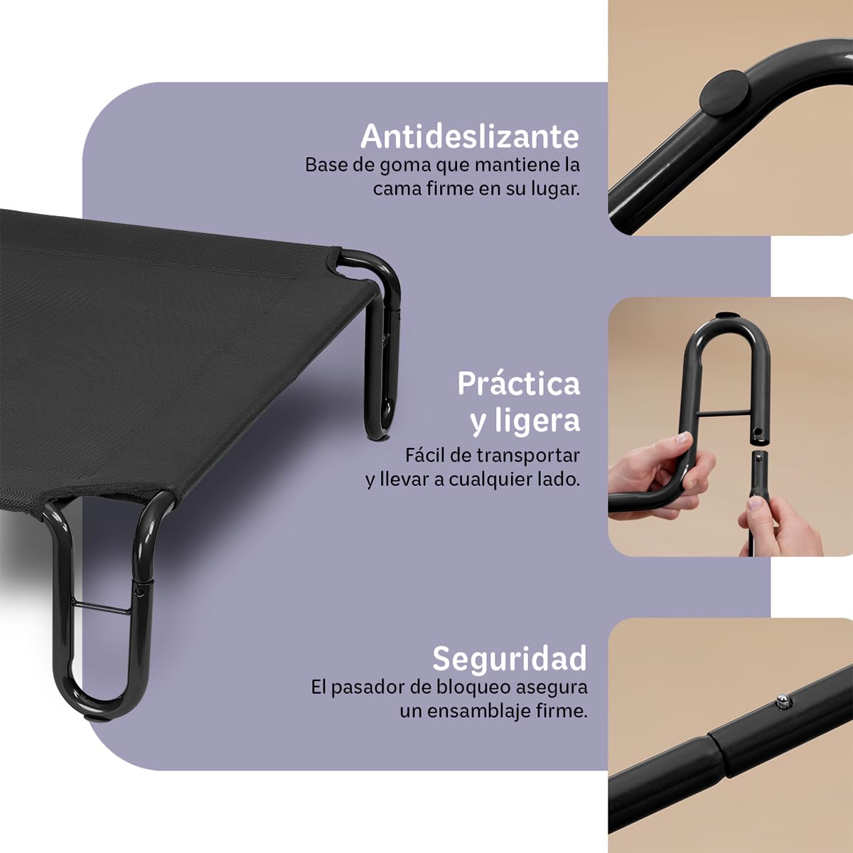 Cama Elevada ESQUIMAL Negro con Malla Transpirable para Perro Grande Interior y Exterior