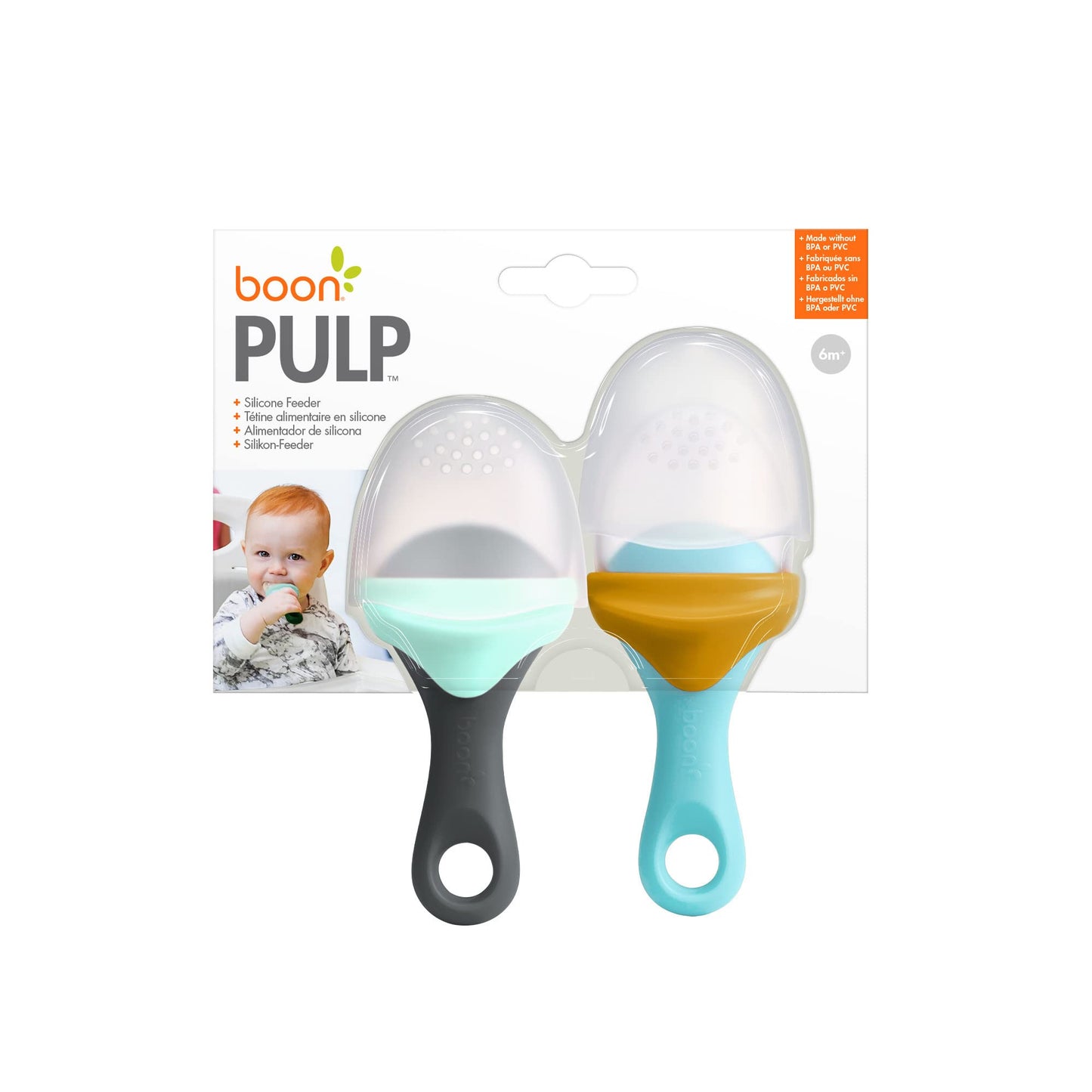 Boon Pulp - Alimentador de frutas de silicona suave para bebés - Juego de alimentación de bebé de silicona suave - Suministros de destete LED para bebés - Esenciales para la alimentación del bebé -