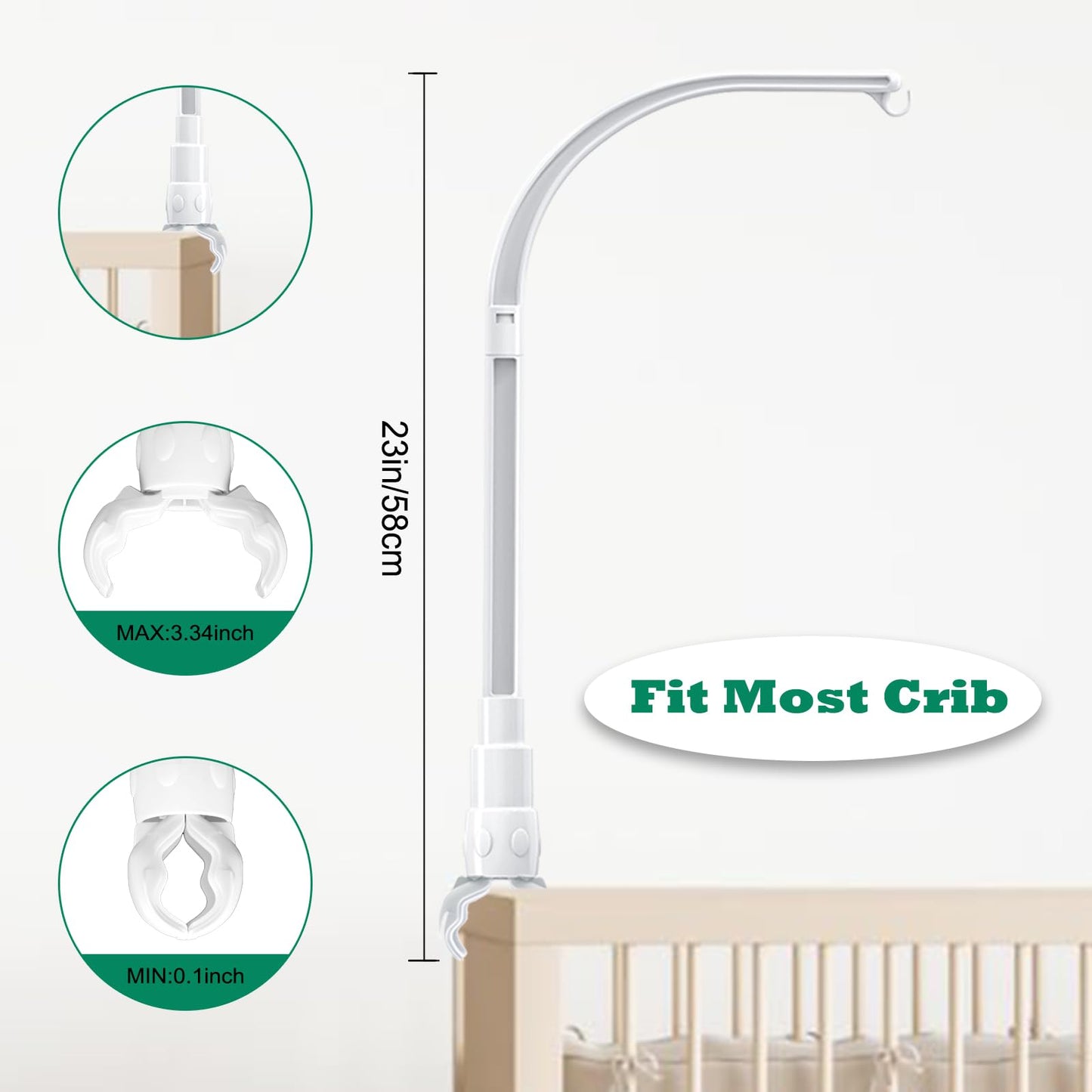 LIUDHPSP - Soporte de brazo para cuna de bebé de 23 pulgadas, la parte de garra se puede ajustar de ancho, decoración de juguete de bricolaje (soporte sin caja de música)