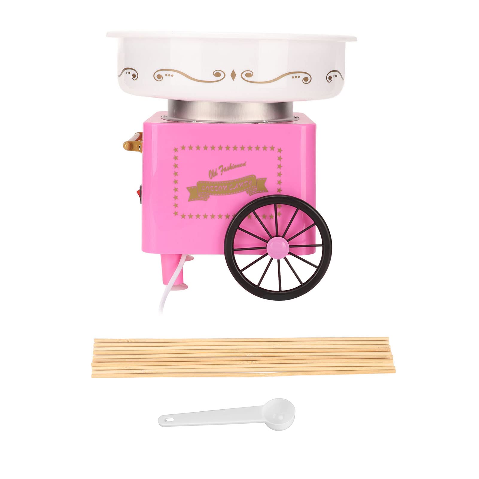 Máquina de Algodón de Azúcar Profesional Hogareña, Color Blanco/Rosa, Bajo Ruido, Operación Simple con Ventosas Incluye Kit Inicio