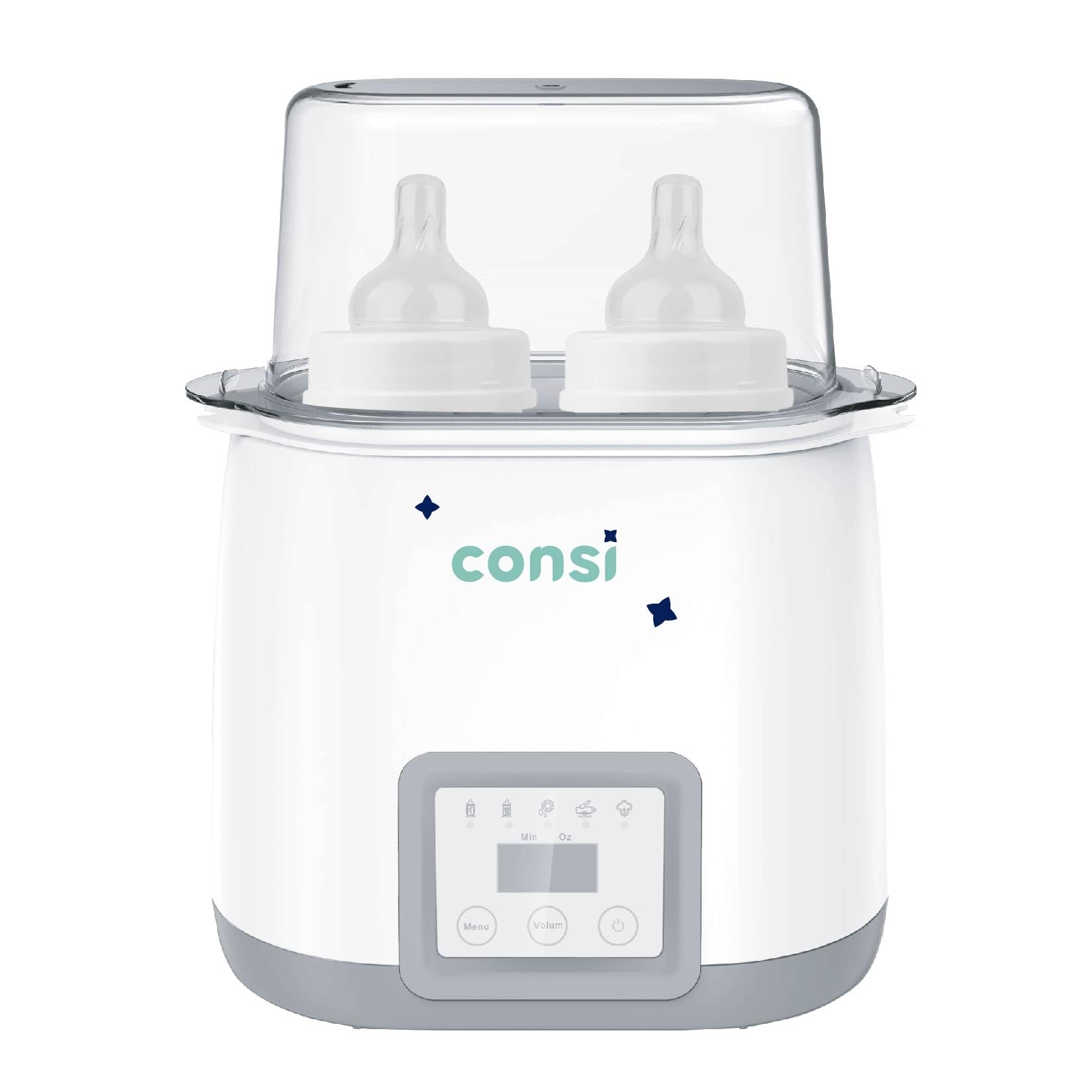 Consi Calentador y Esterilizador para 2 Biberones 5 en 1, Calentamiento Rápido, con Temporizador, Libre de BPA, calentador biberones, calentador de mamilas, biberones, calentador de leche | CMD01