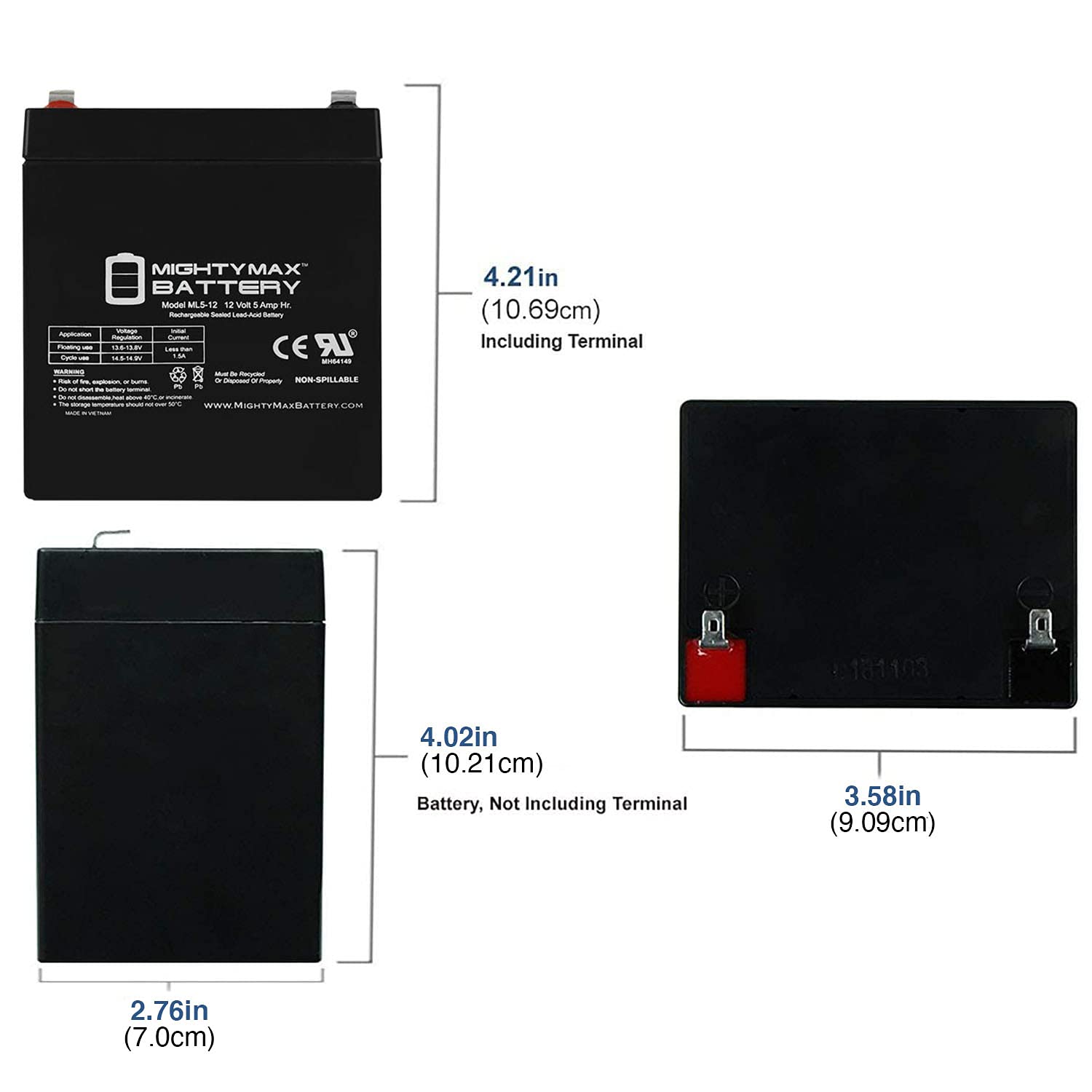 Batería Recargable Mighty Max Battery 12 V 5 Ah