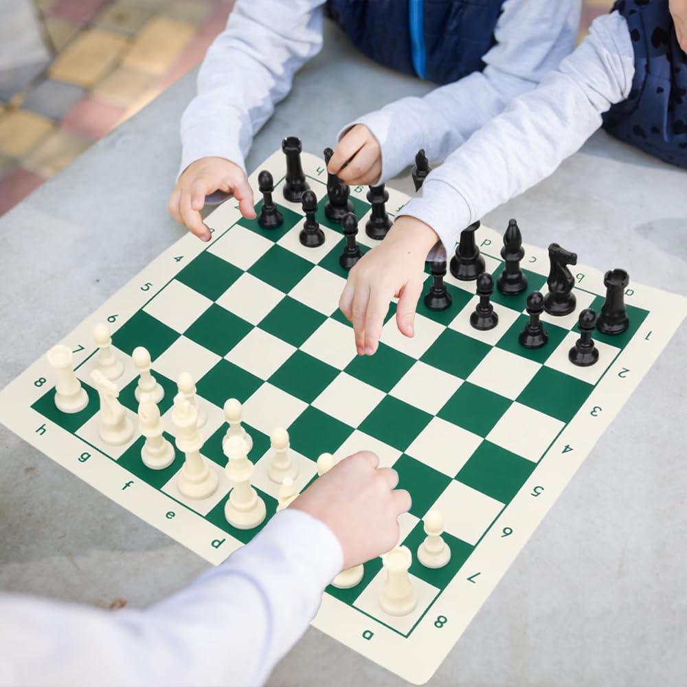 Juego de Ajedrez Fishlead Verde Blanco con Tablero Enrollable y Bolsa de Almacenamiento