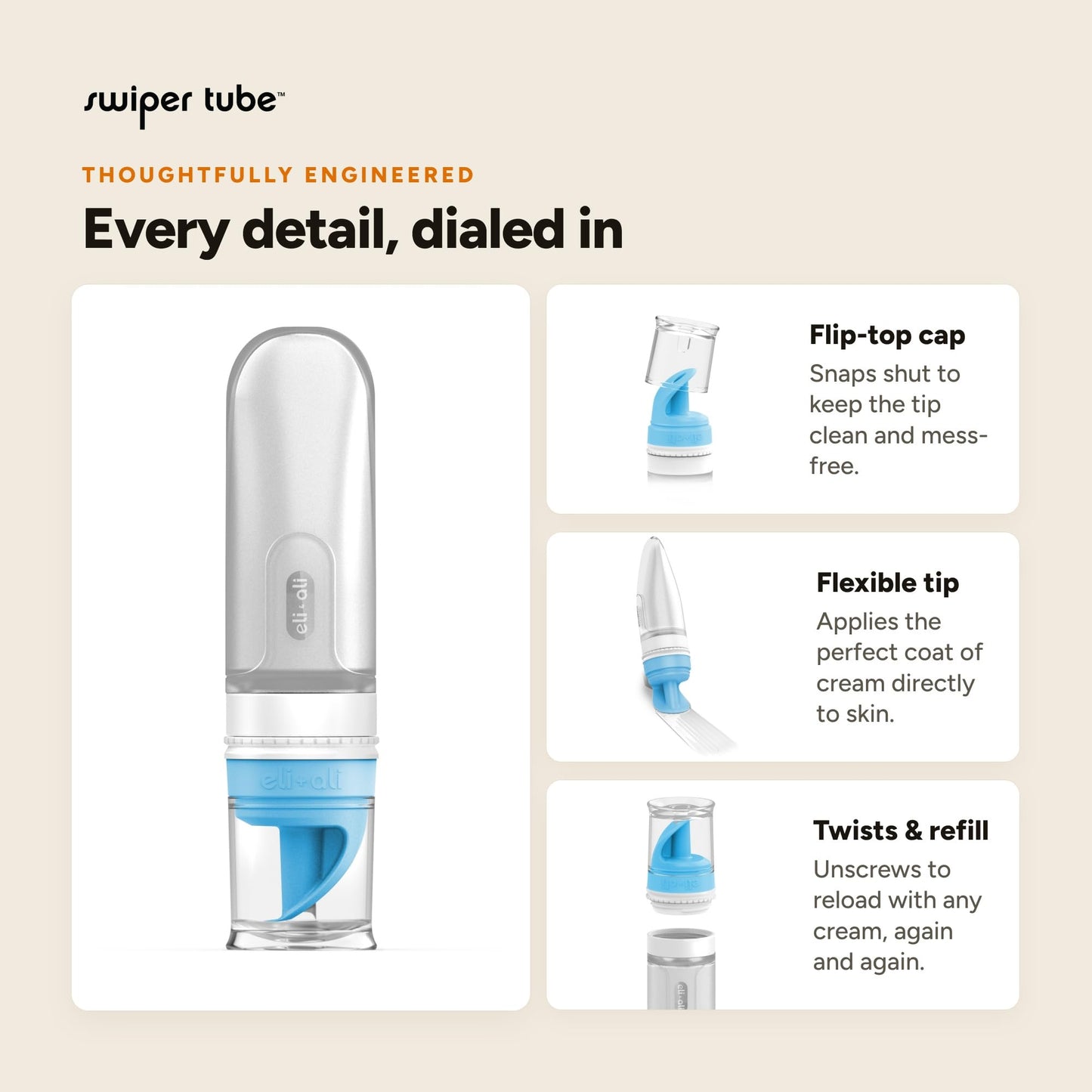 Eli & Ali Swiper Tube - Diaper Rash Cream Dispenser/Applicator with Travel Size Refillable Silicone Tube for Creams, Chest Rubs, etc. - Alternative to Diaper Cream Spatula, Blue, 1 Pack
