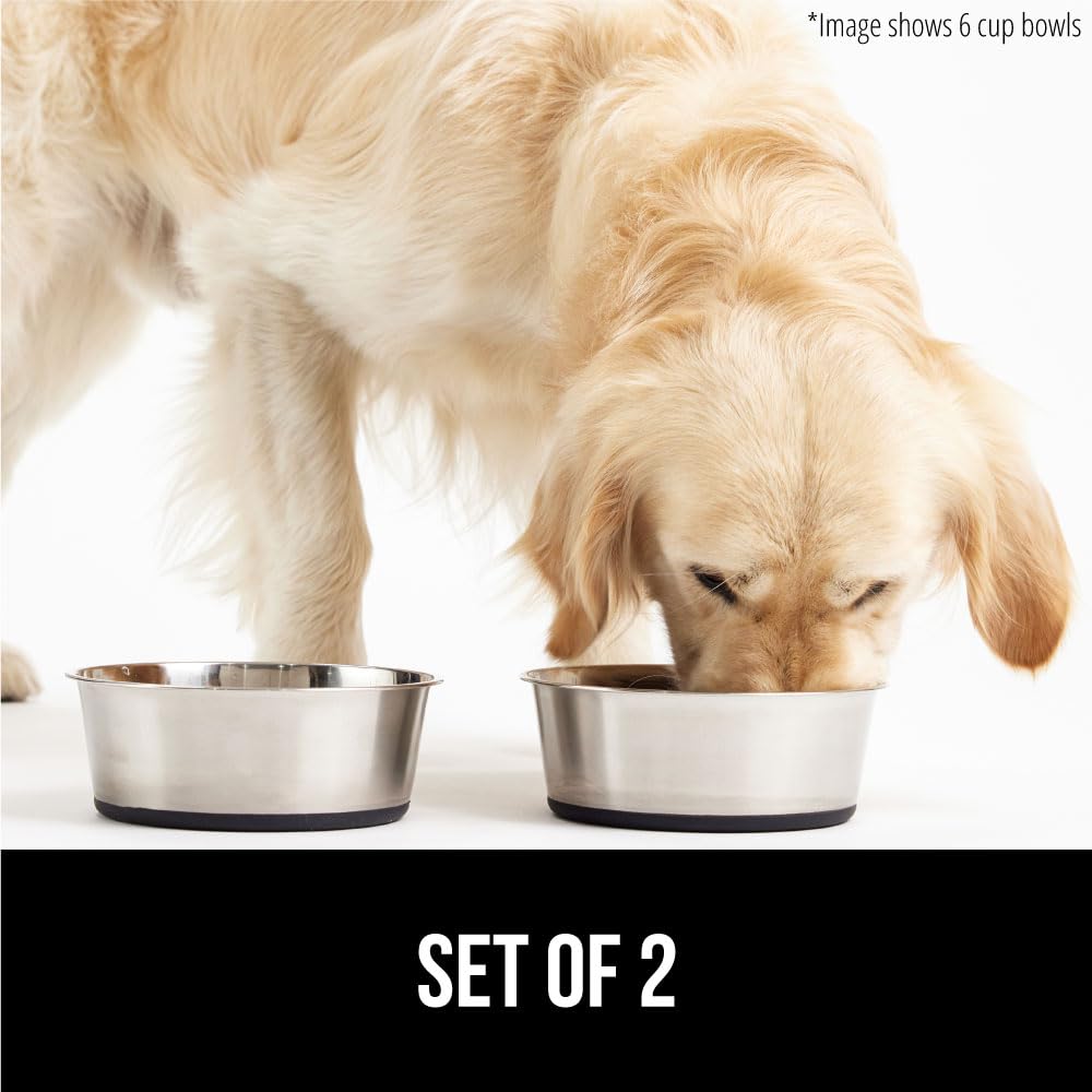 Gorilla Grip Cuencos para Perros de Acero Inoxidable de Primera Calidad, Juego de 2 Unidades, Base de Goma Que Protege los Suelos y Evita Que el Cuenco se deslice, 6 Tazas, Negro
