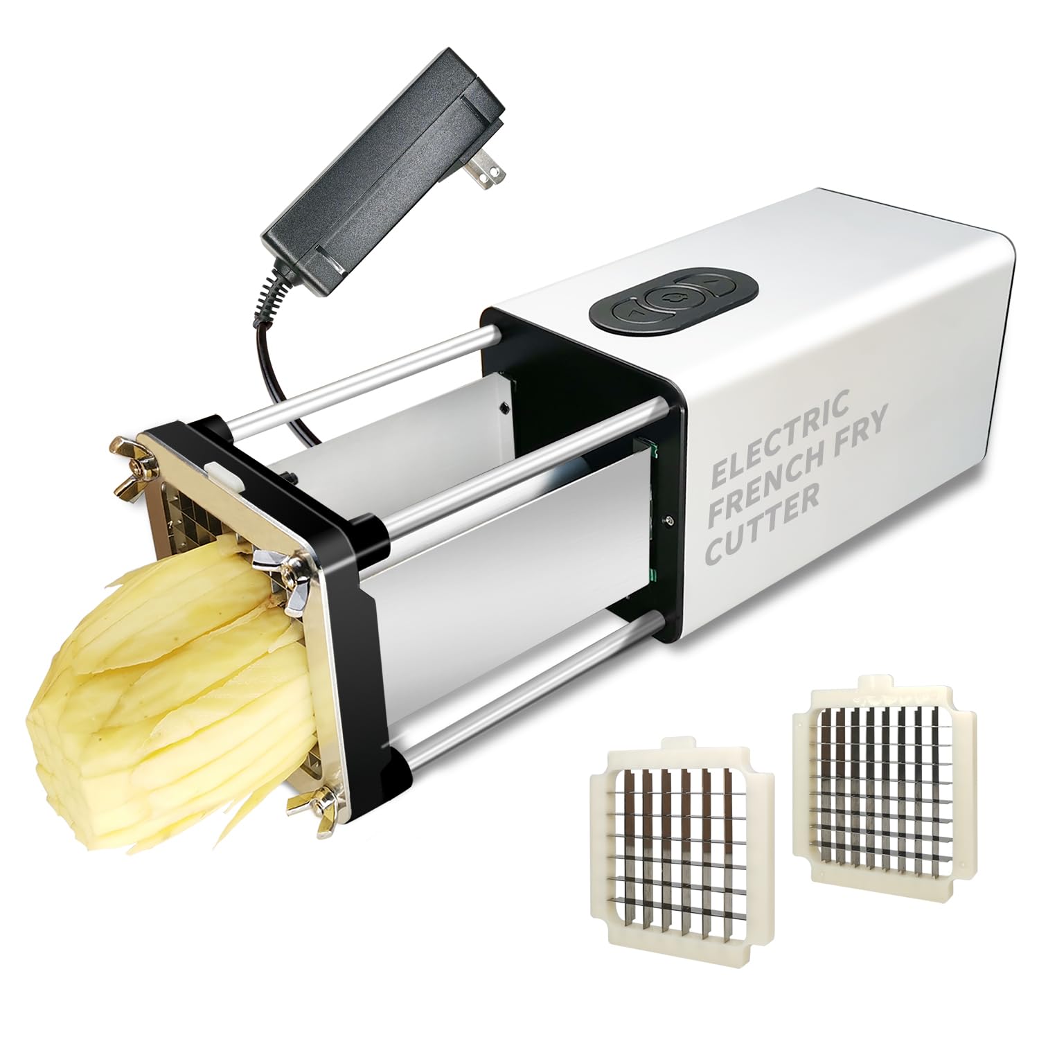 Fstcrt - Cortador eléctrico de freír francés, acero inoxidable con hoja de 1/2 y 3/8 pulgadas, cortador de papas fritas para restaurantes y cocina en casa, uso para patatas, zanahorias, pepinos